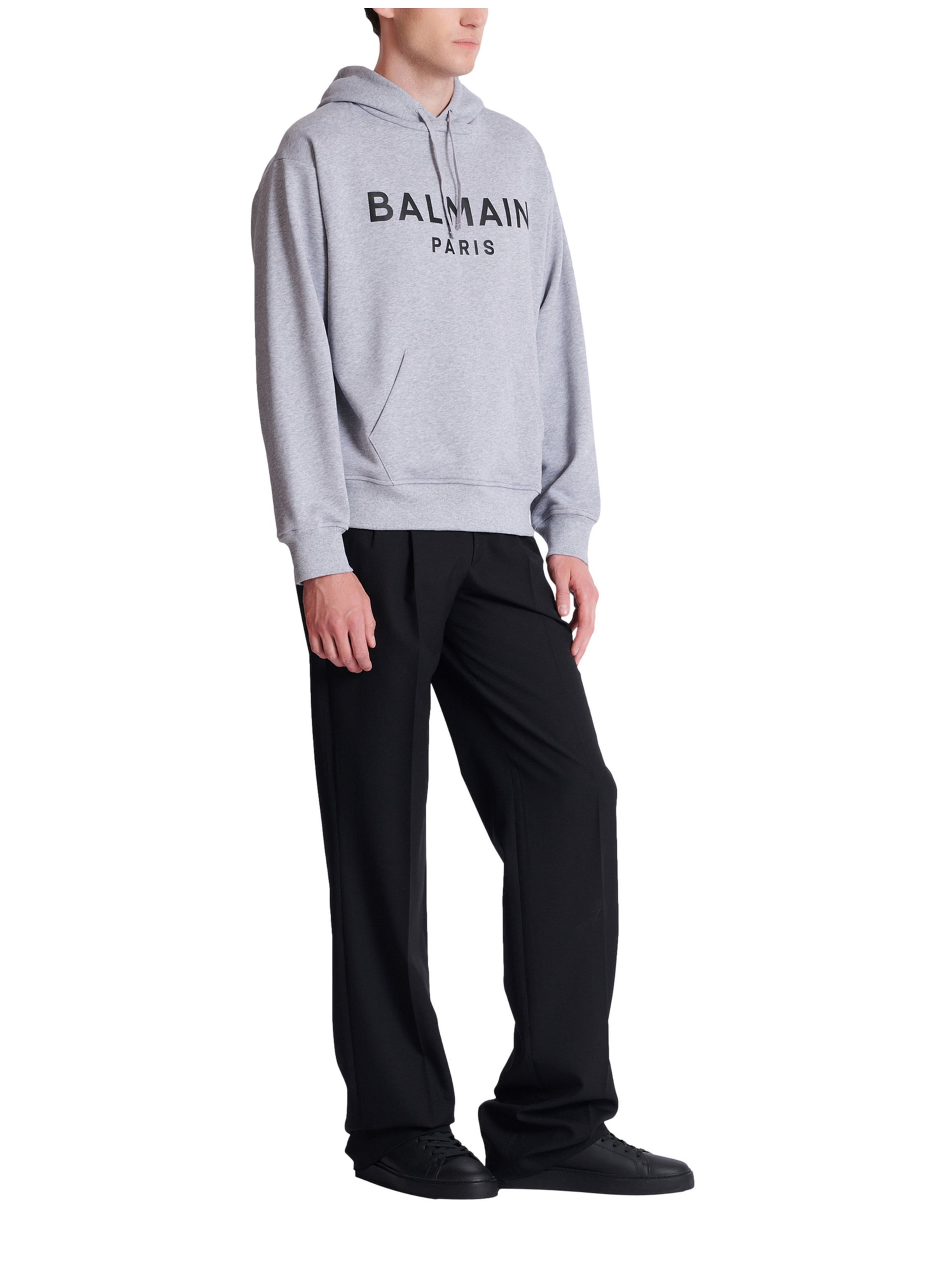 Hoodie en coton à imprimé BALMAIN Gris