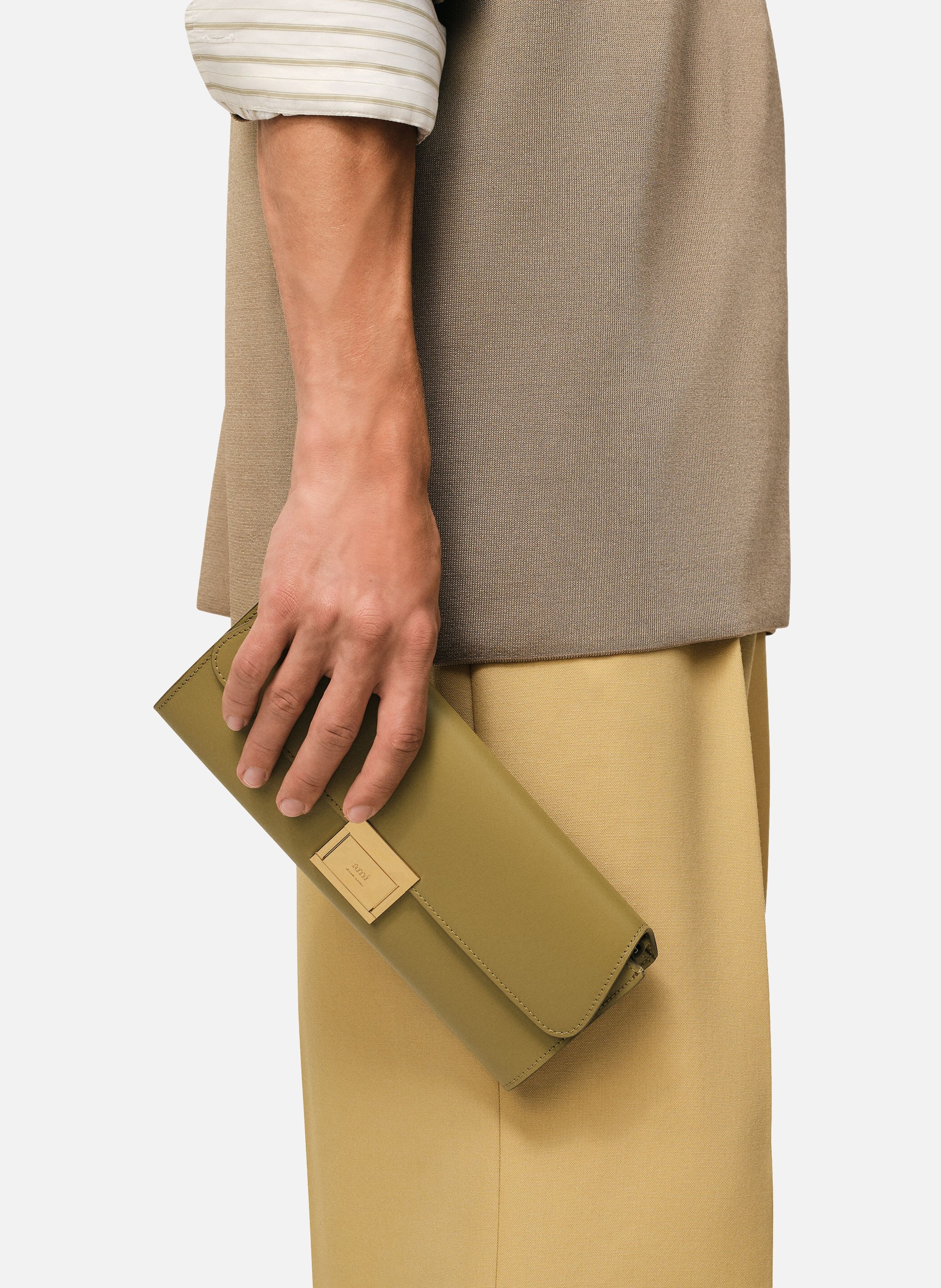 Pochette mimi en cuir lisse unisexe AMI PARIS Vert