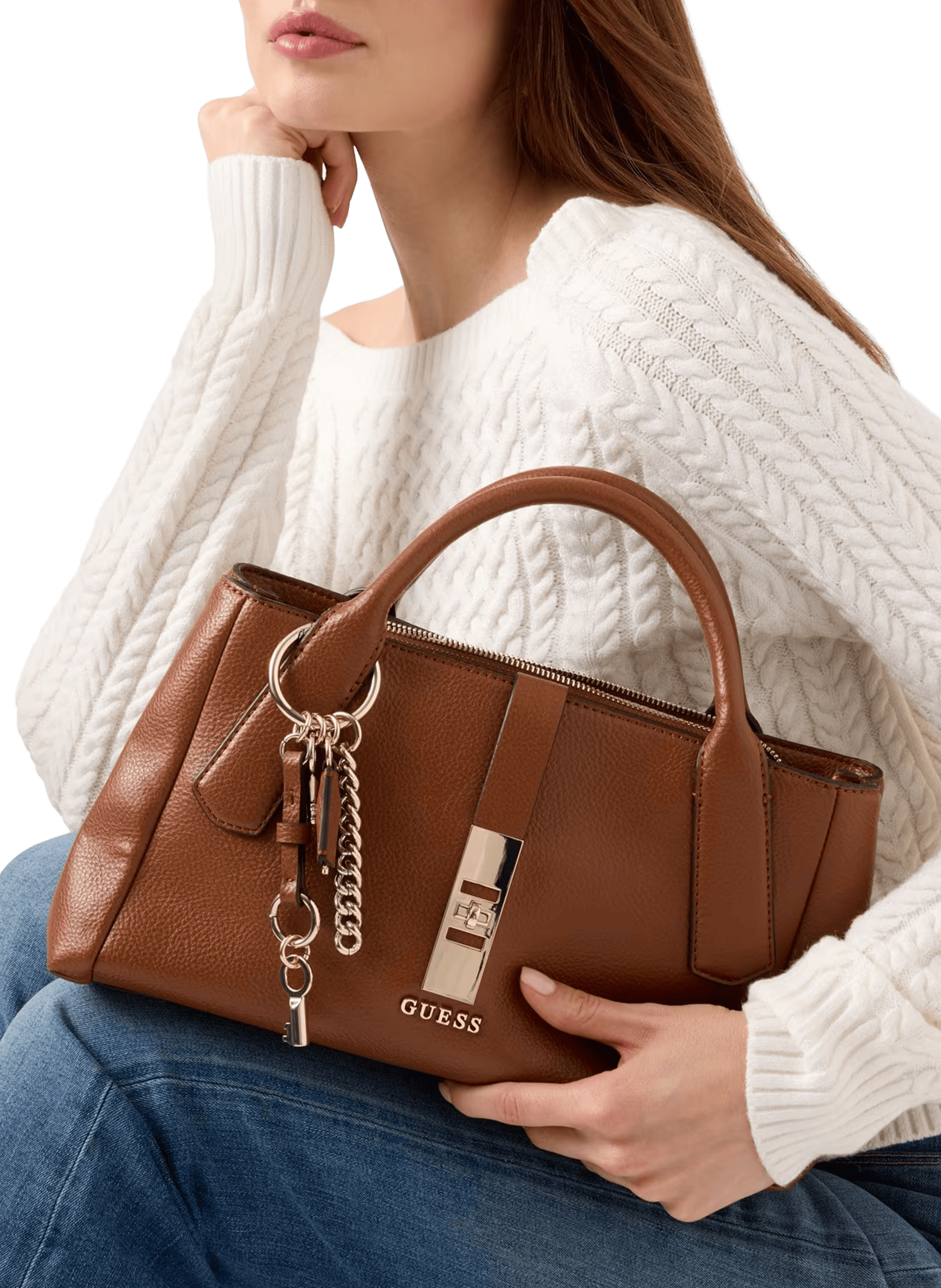 Handbag with leather-effect charms Brown