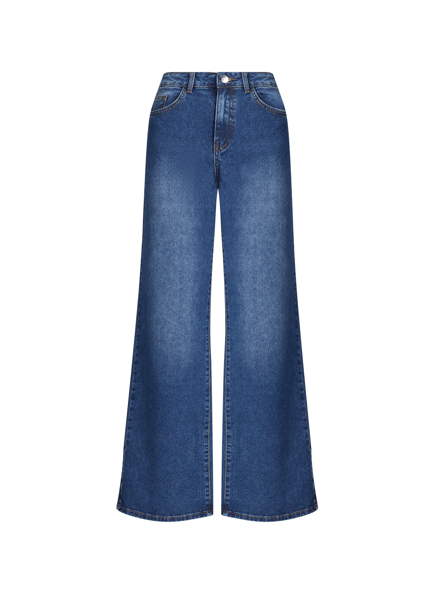 Wide Cotton Blend Jeans OBJECT Blue