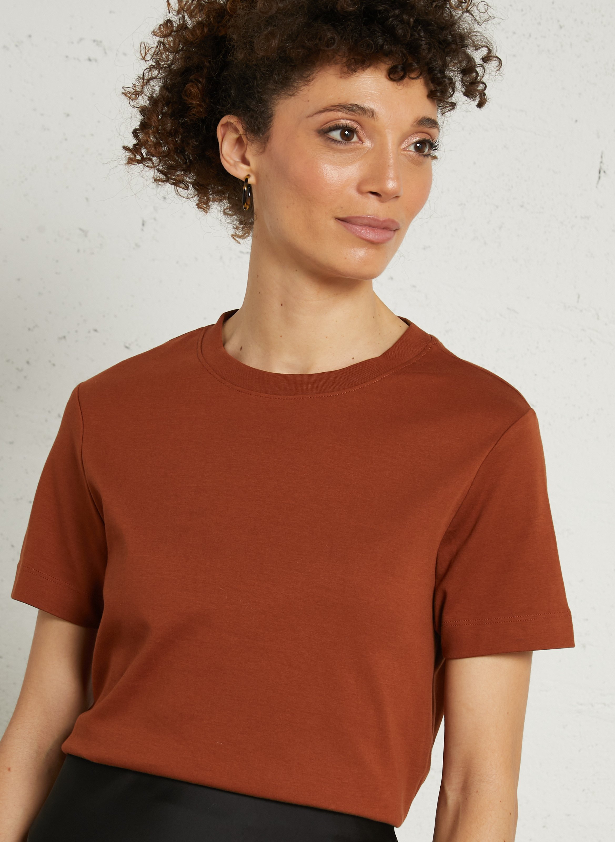 Tee-shirt droit col rond en coton leni MAISON 123 Beige
