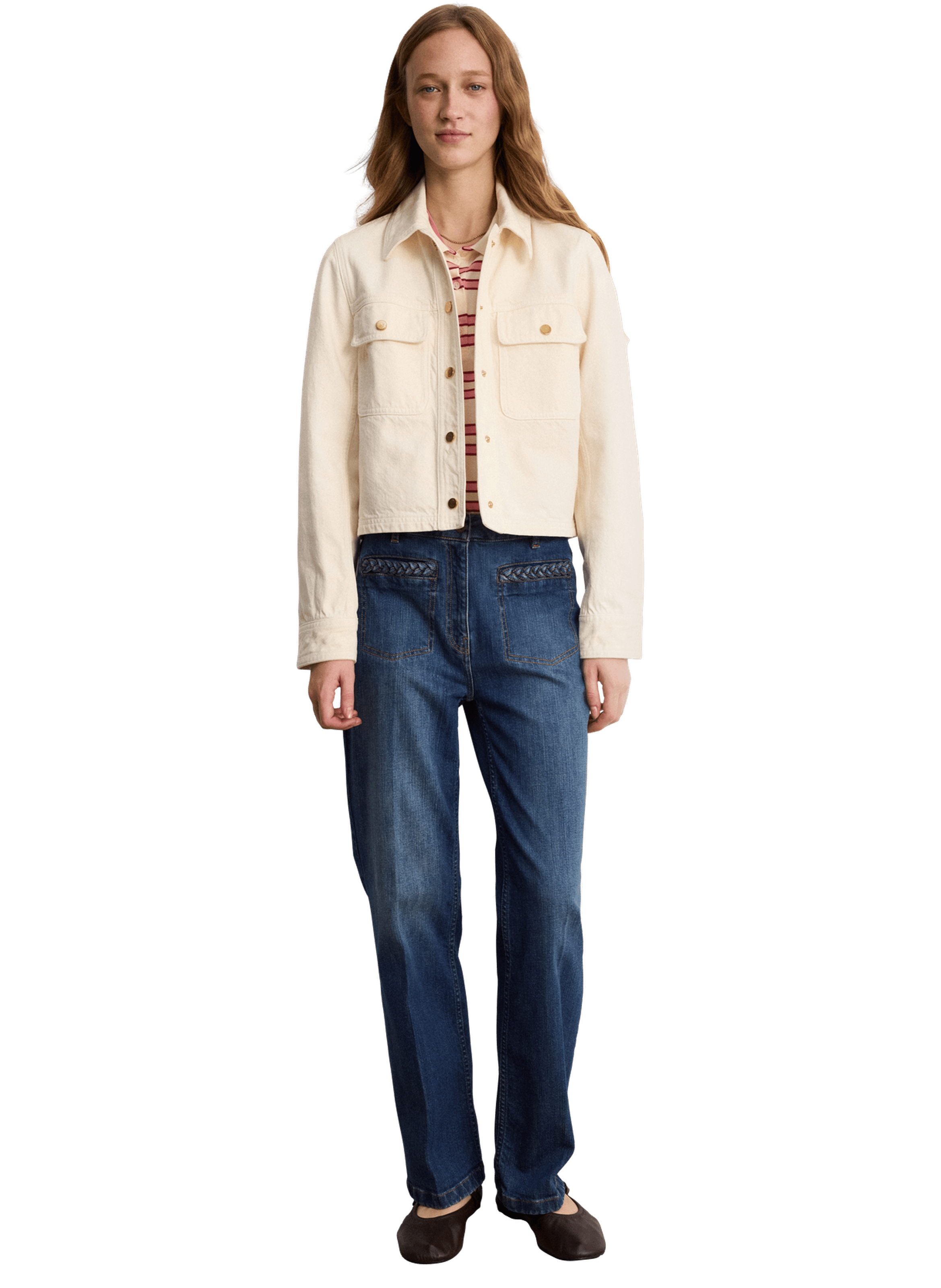 Blouson en denim blanc et boutons dorés - mame PABLO Beige
