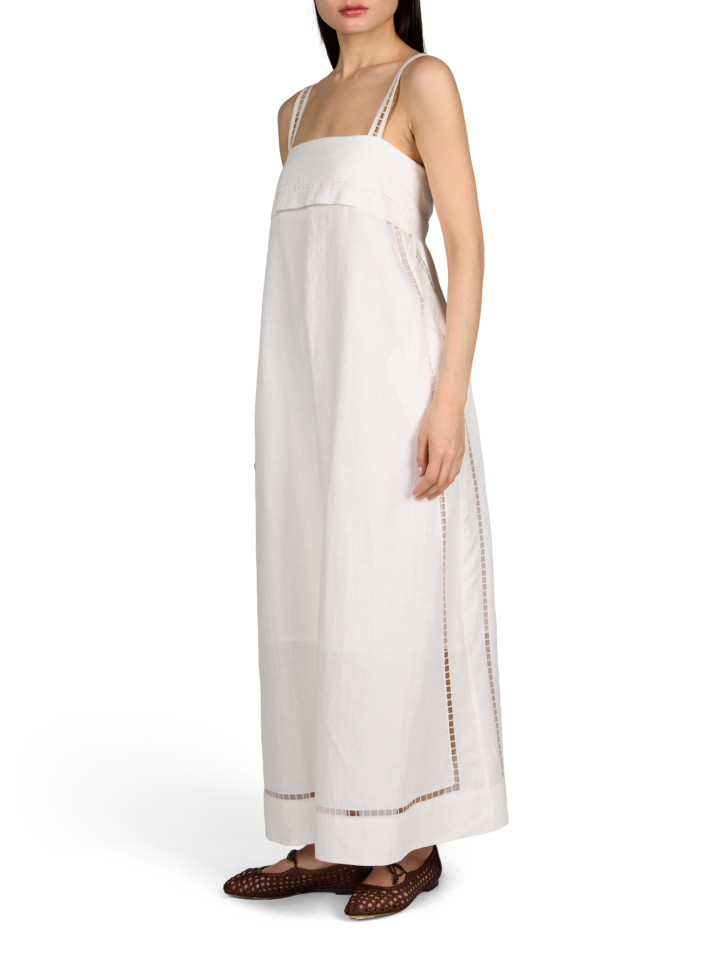Robe longue sans manches à broderies TELA Blanc