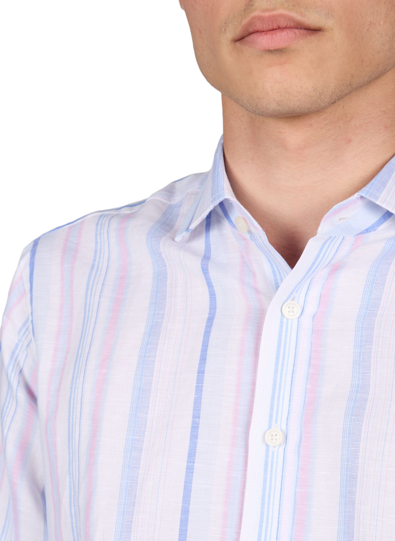 Chemise à rayures en lin et coton HACKETT Bleu