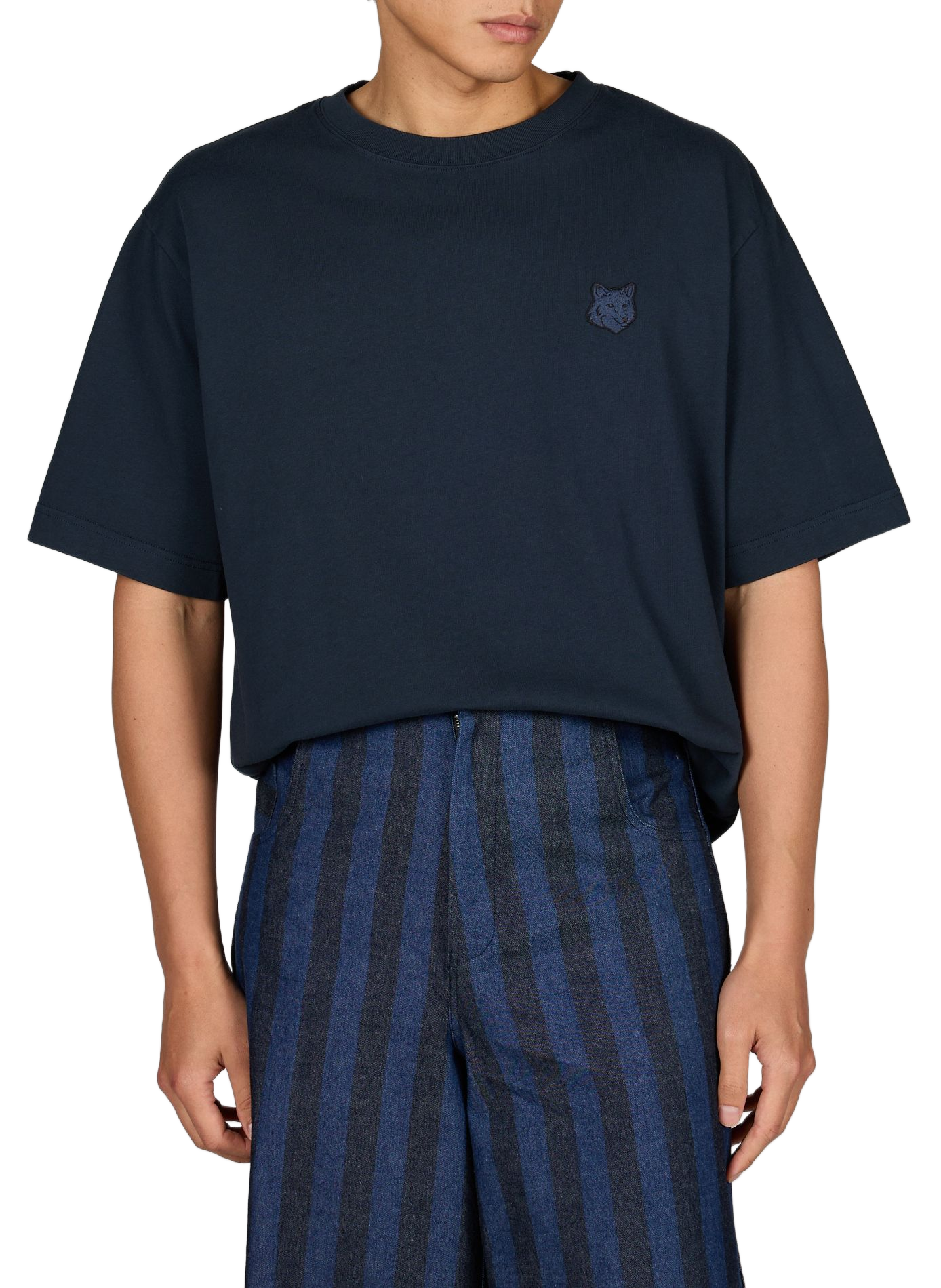 Oversized plain t-shirt with embroidered patch in cotton MAISON KITSUNÉ Blue