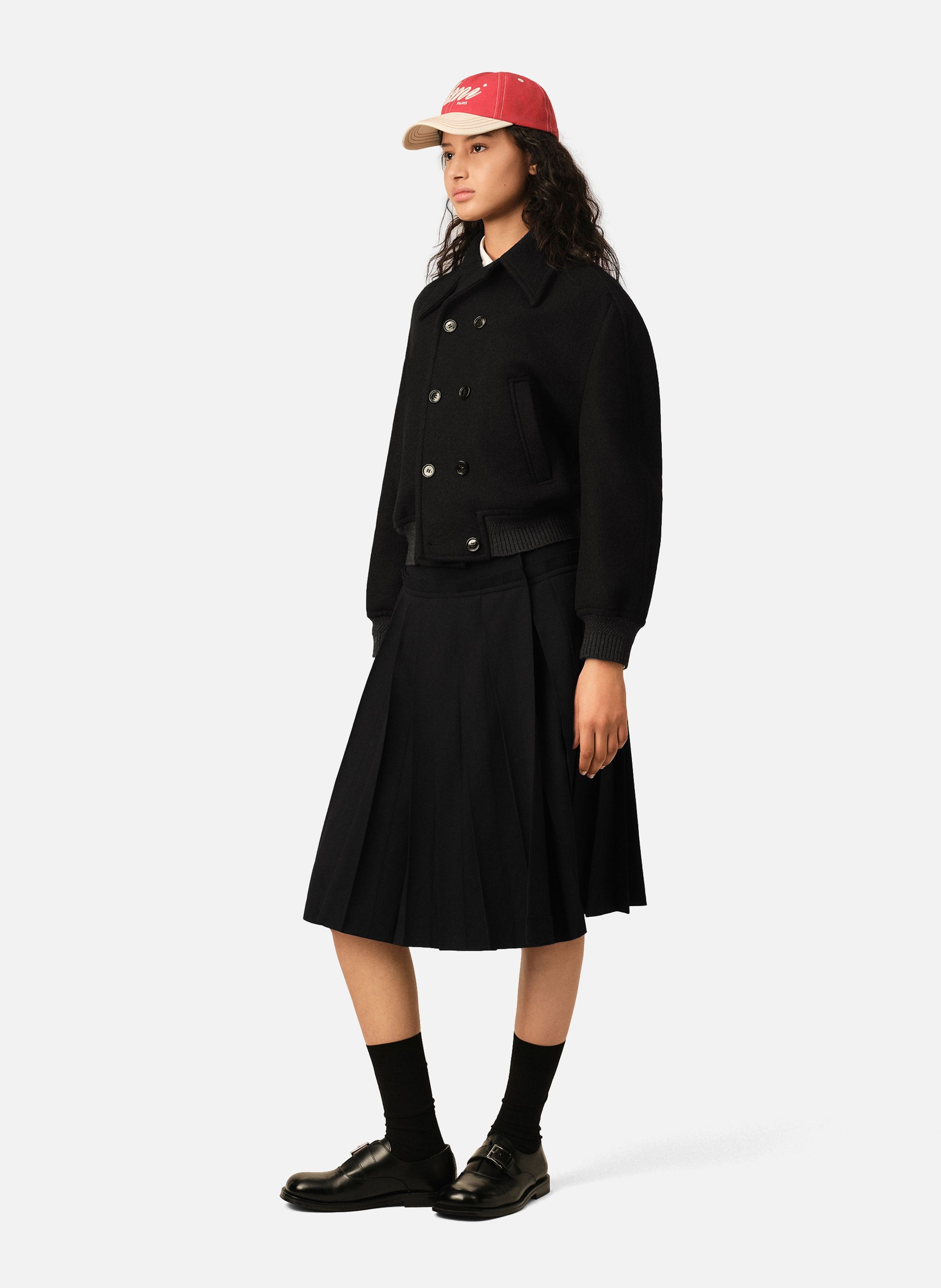 Bomber court double boutonnage en laine AMI PARIS Noir
