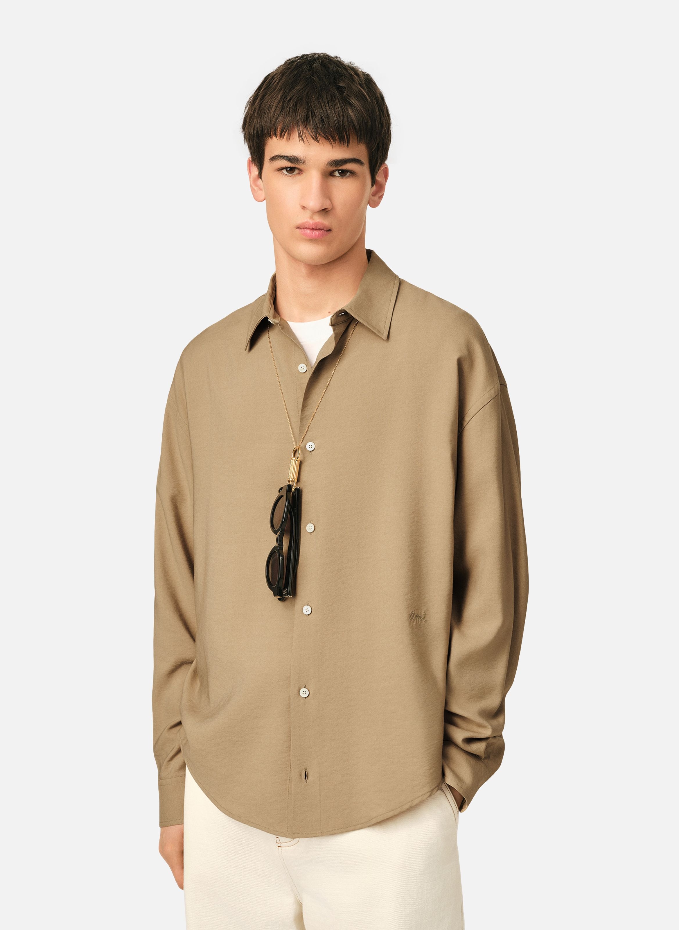 Chemise boxy unisexe en twill de viscose AMI PARIS Beige
