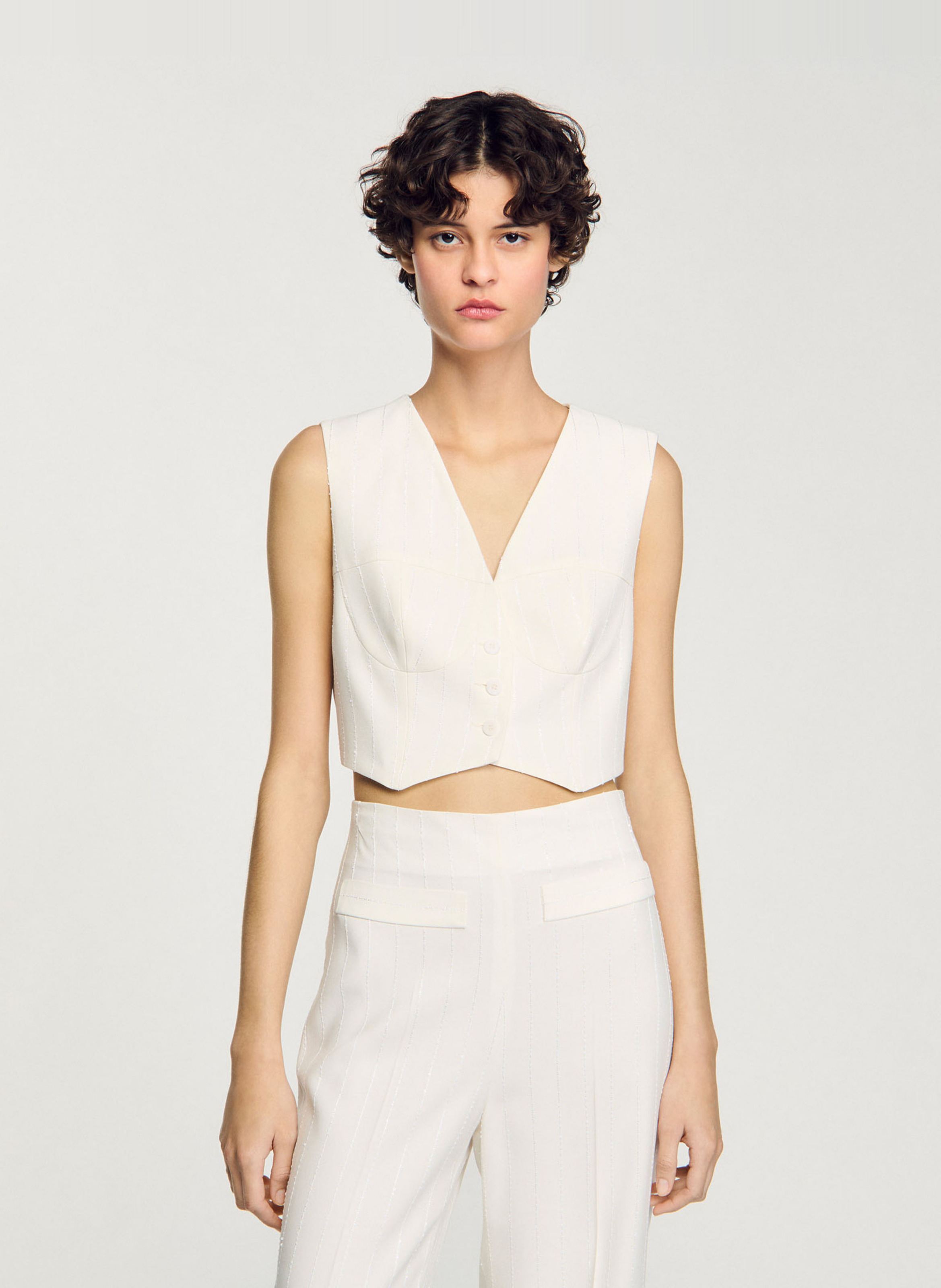 Veston de costume rayé à sequins SANDRO Beige