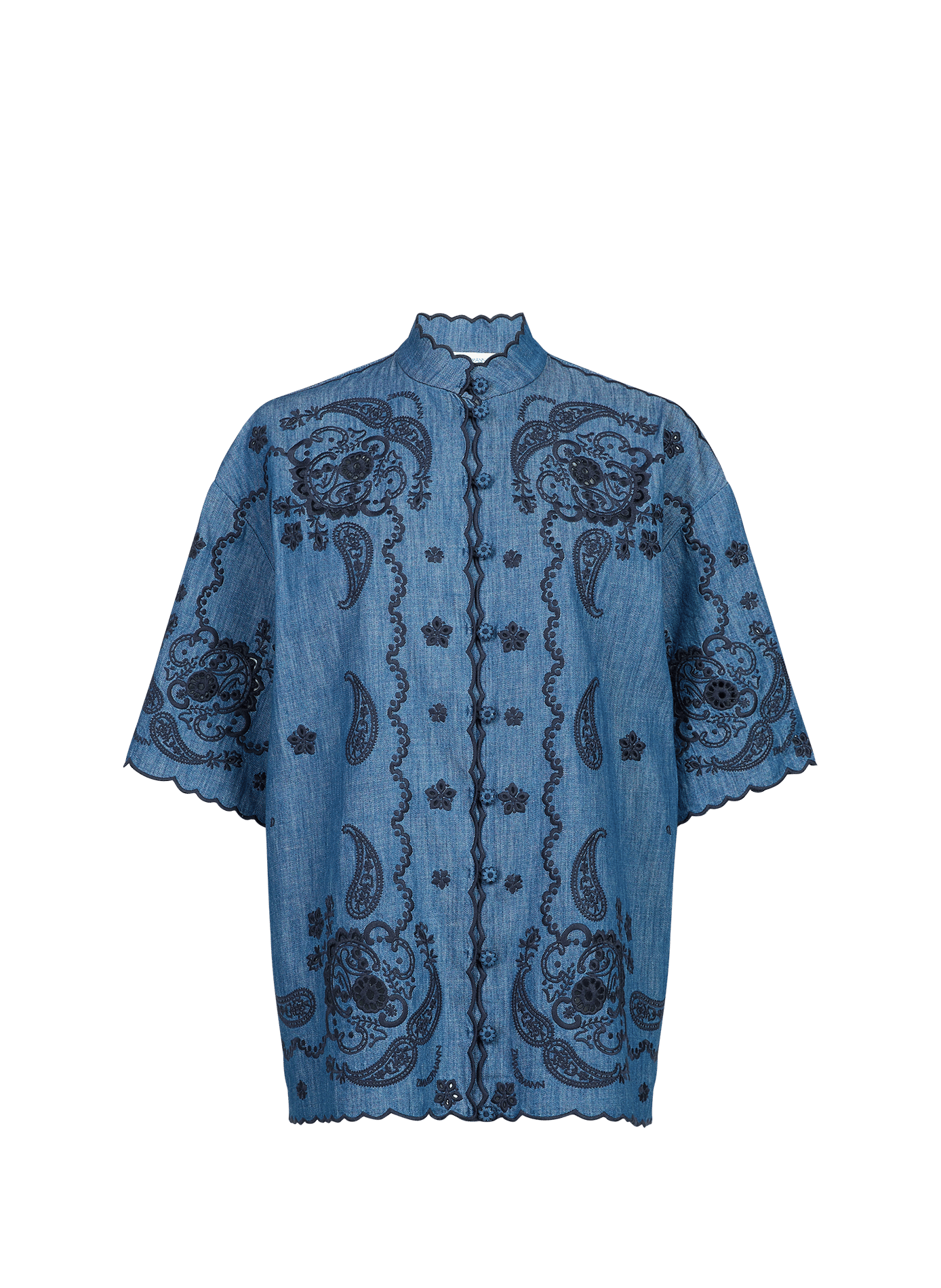 Shirt with cashmere embroidery and scalloped edges in cotton ZIMMERMANN Blue