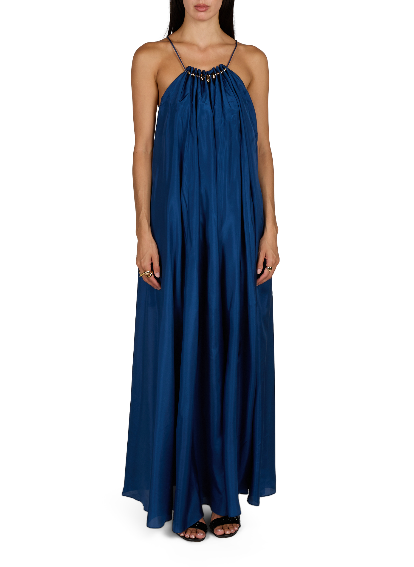 Robe longue froncée à perles en soie ZIMMERMANN Bleu