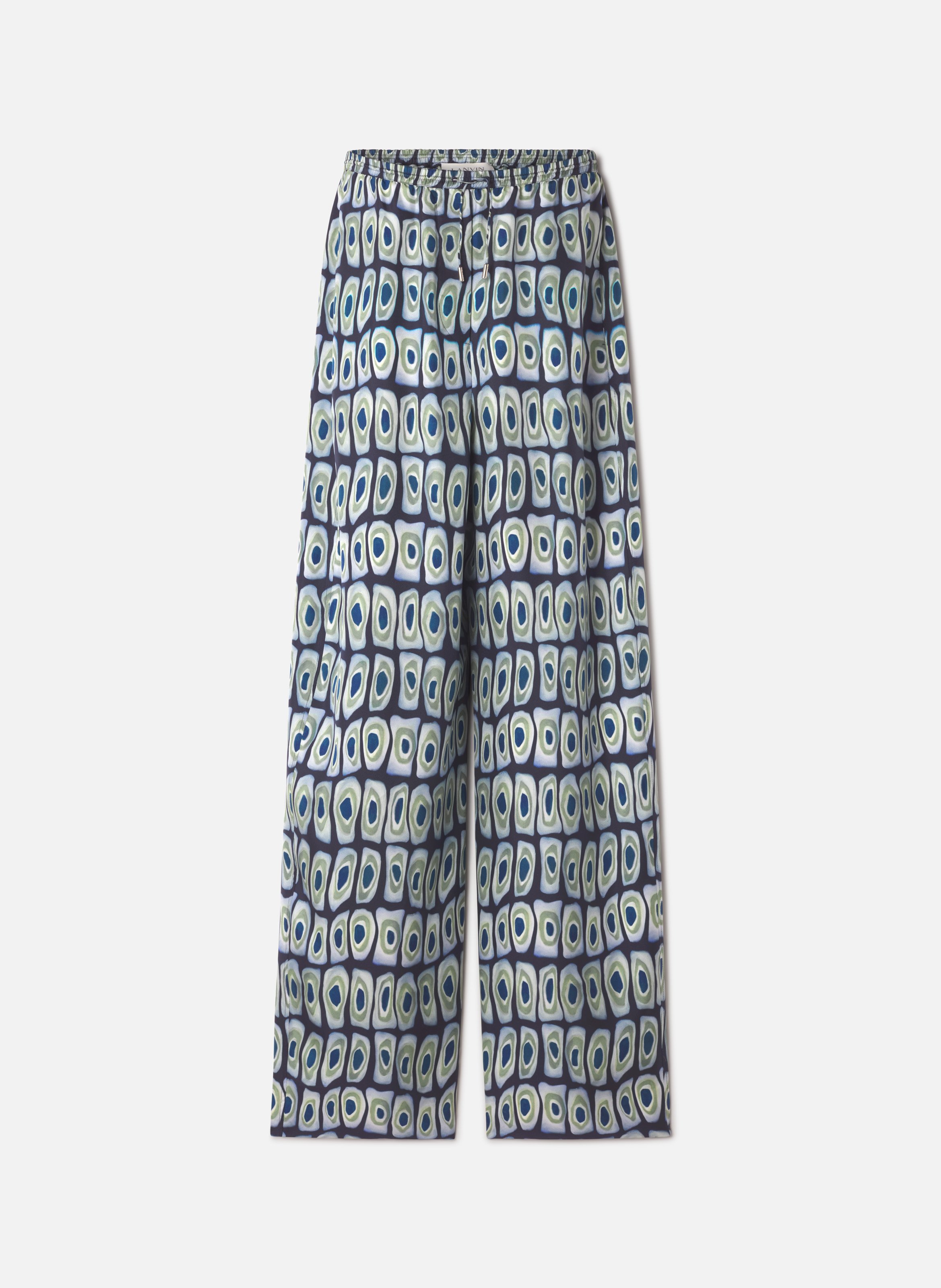 Pantalon large en soie imprimée LANVIN Vert