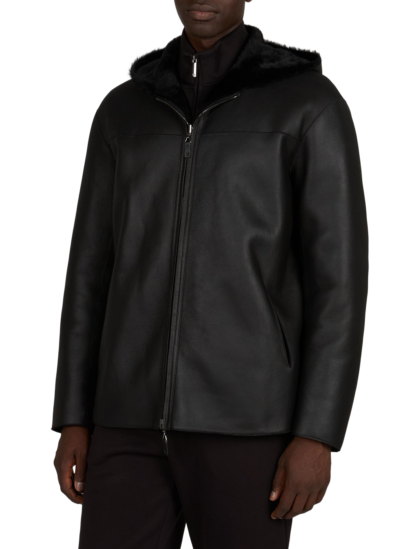 Oversized leather jacket EMPORIO ARMANI Black