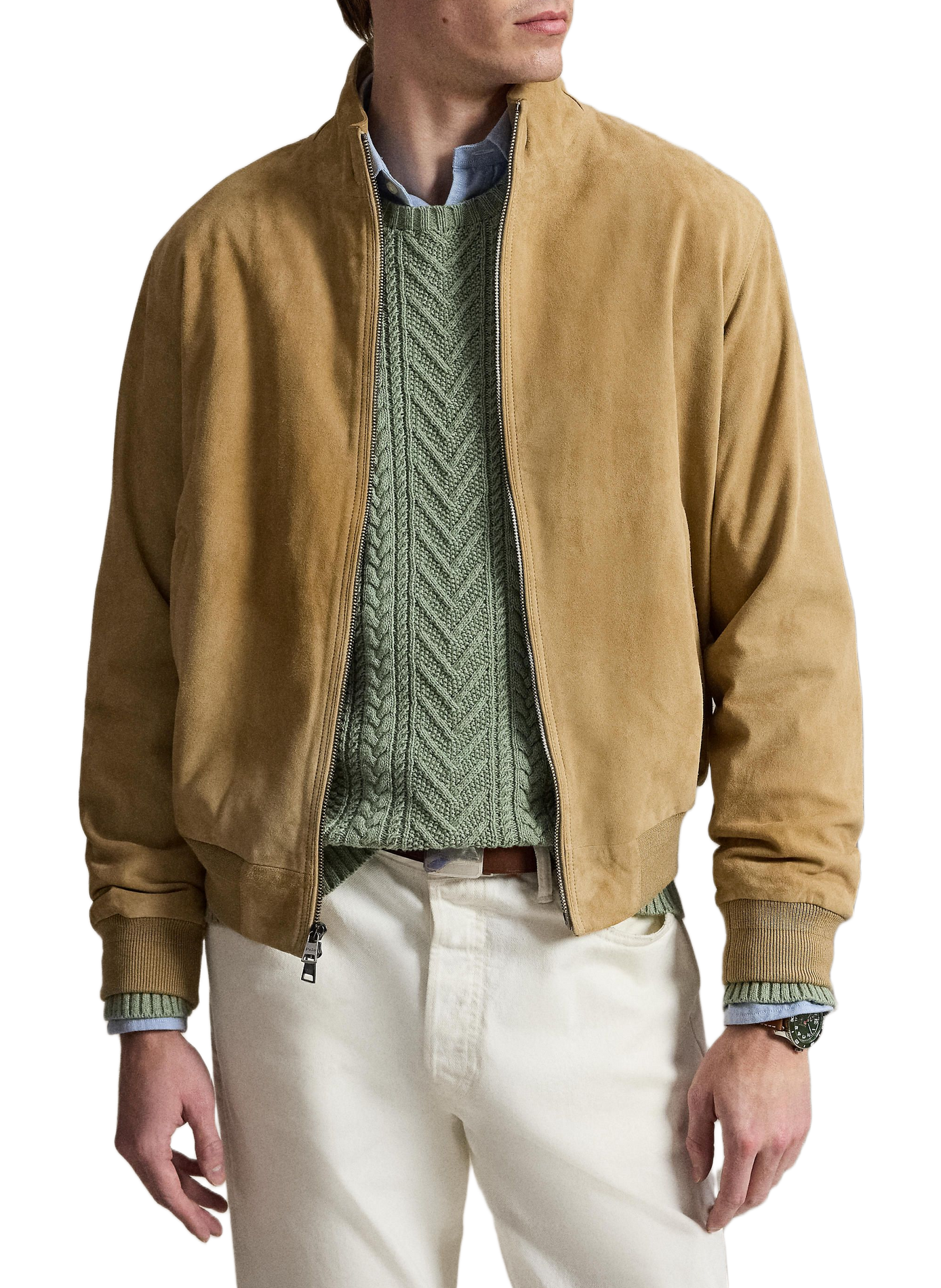 Veste col montant en cuir POLO RALPH LAUREN Beige