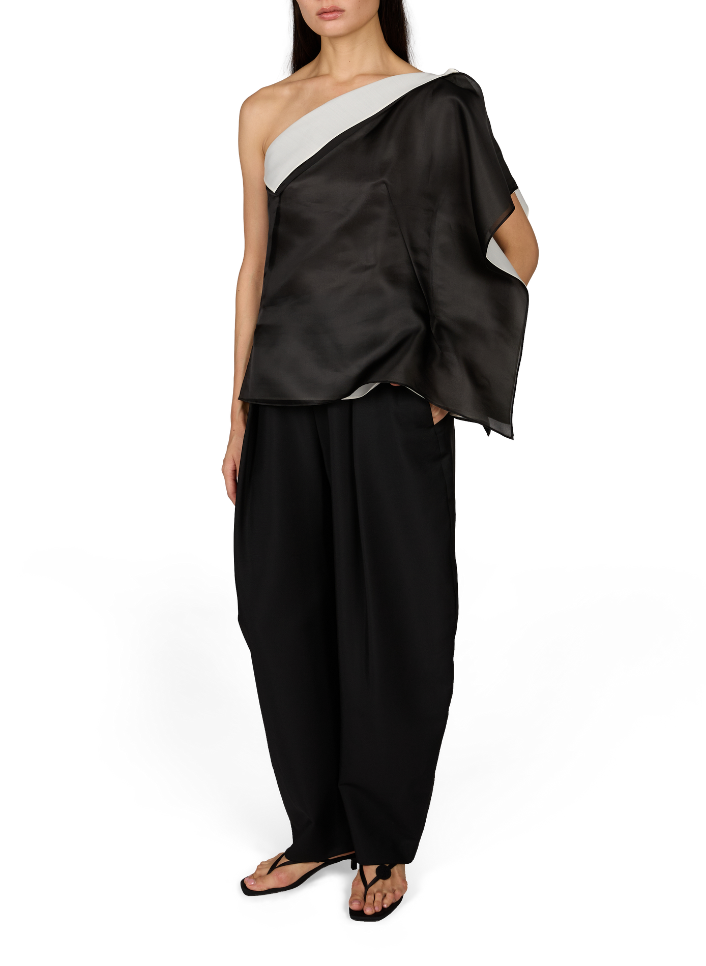 Asymmetric Silk Overlay Top ROHE FRAMES Black