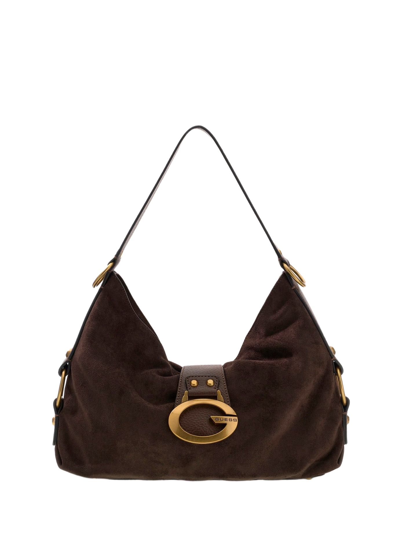 Sac porté épaule en daim à détails dorés GUESS Marron