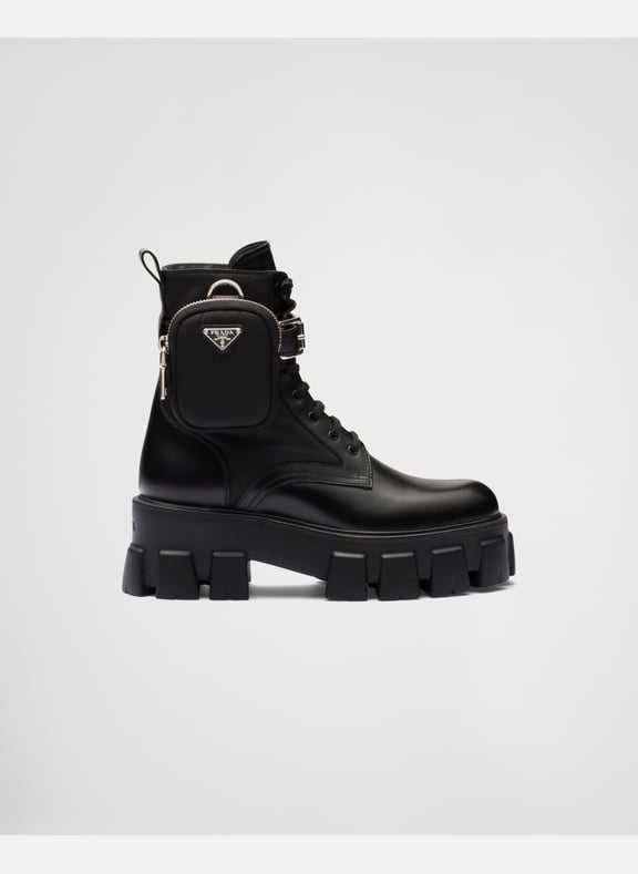 Bottes monolith en cuir et re-nylon Noir by PRADA PRADA Bottes monolith en cuir et re-nylon Noir
