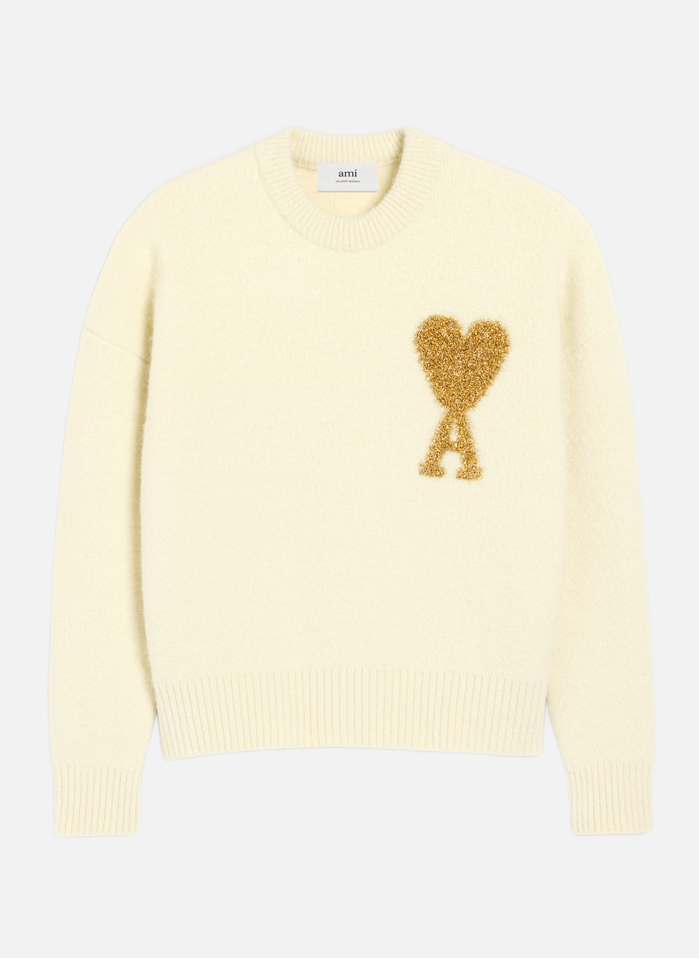 Pull AMI Paris En Laine Polaire - Blanc Avec Motif Bleu, Taille M Homme - Neuf Avec étiquettes