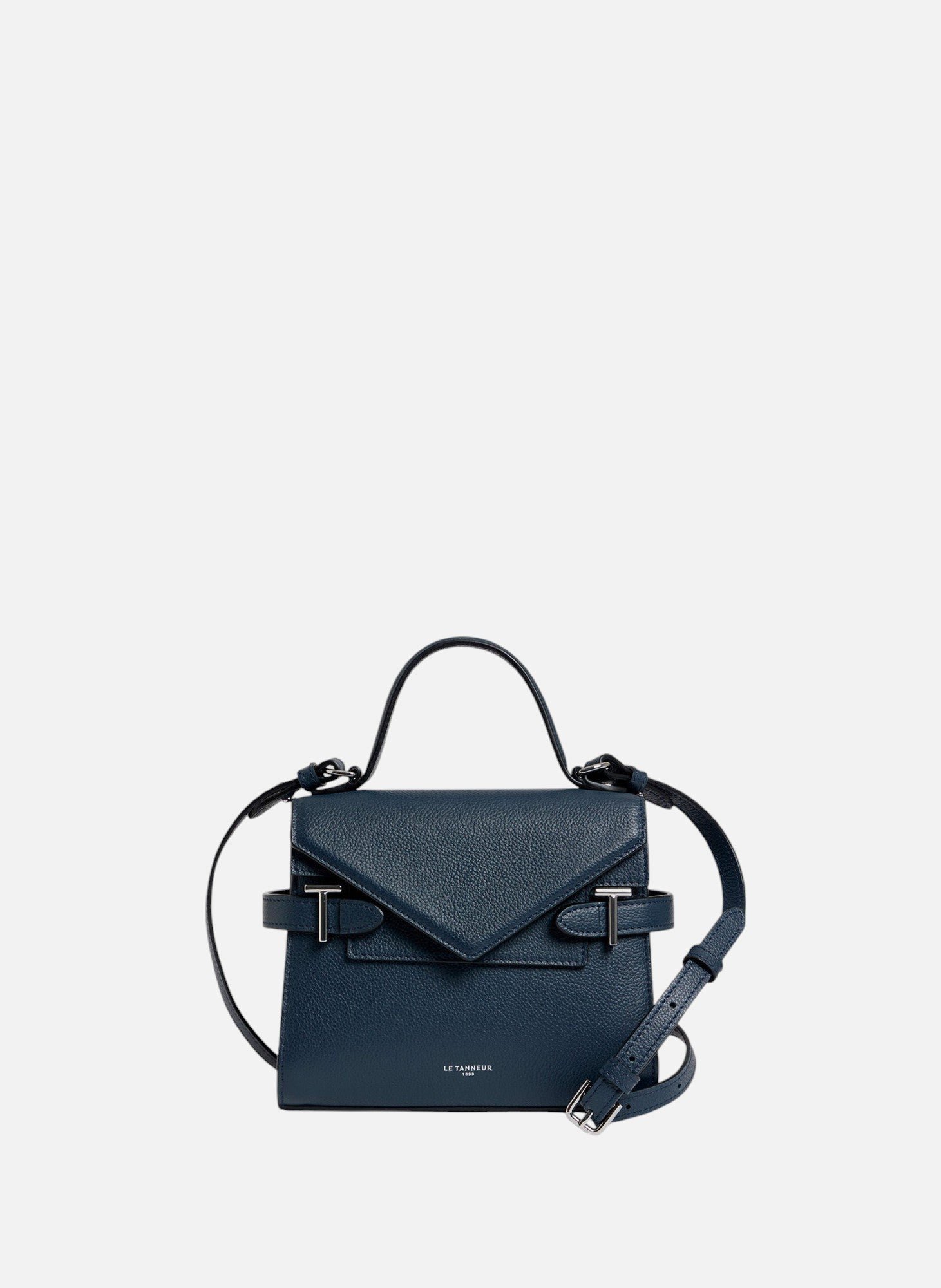 Petit sac à main double rabat emilie en cuir grainé LE TANNEUR Bleu