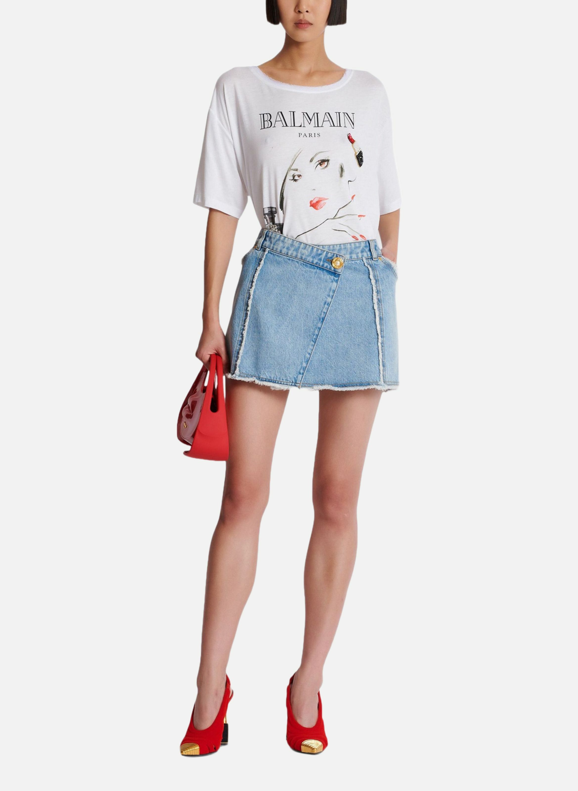 Jupe asymétrique en denim BALMAIN Bleu