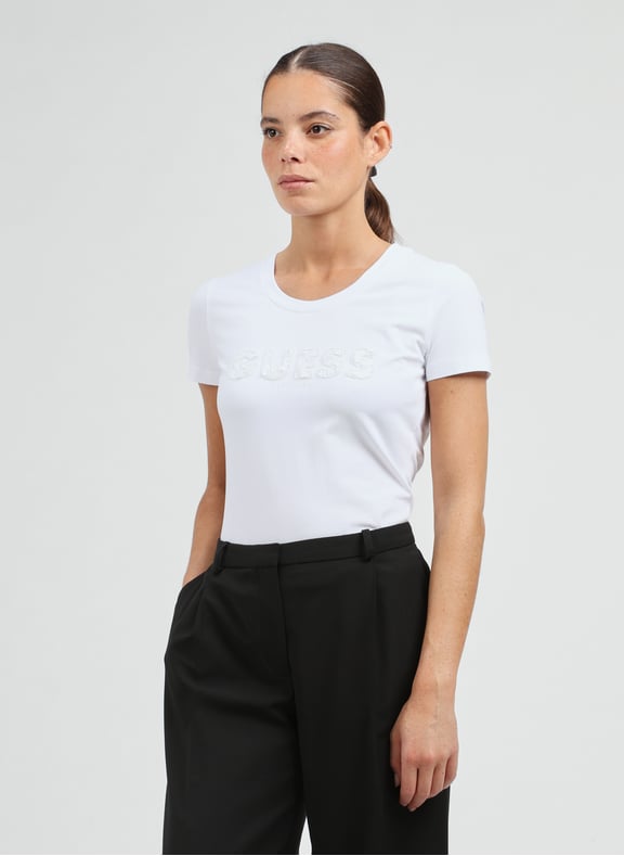 Fitted Logo T-shirt White by GUESS GUESS Fitted Logo T-shirt White