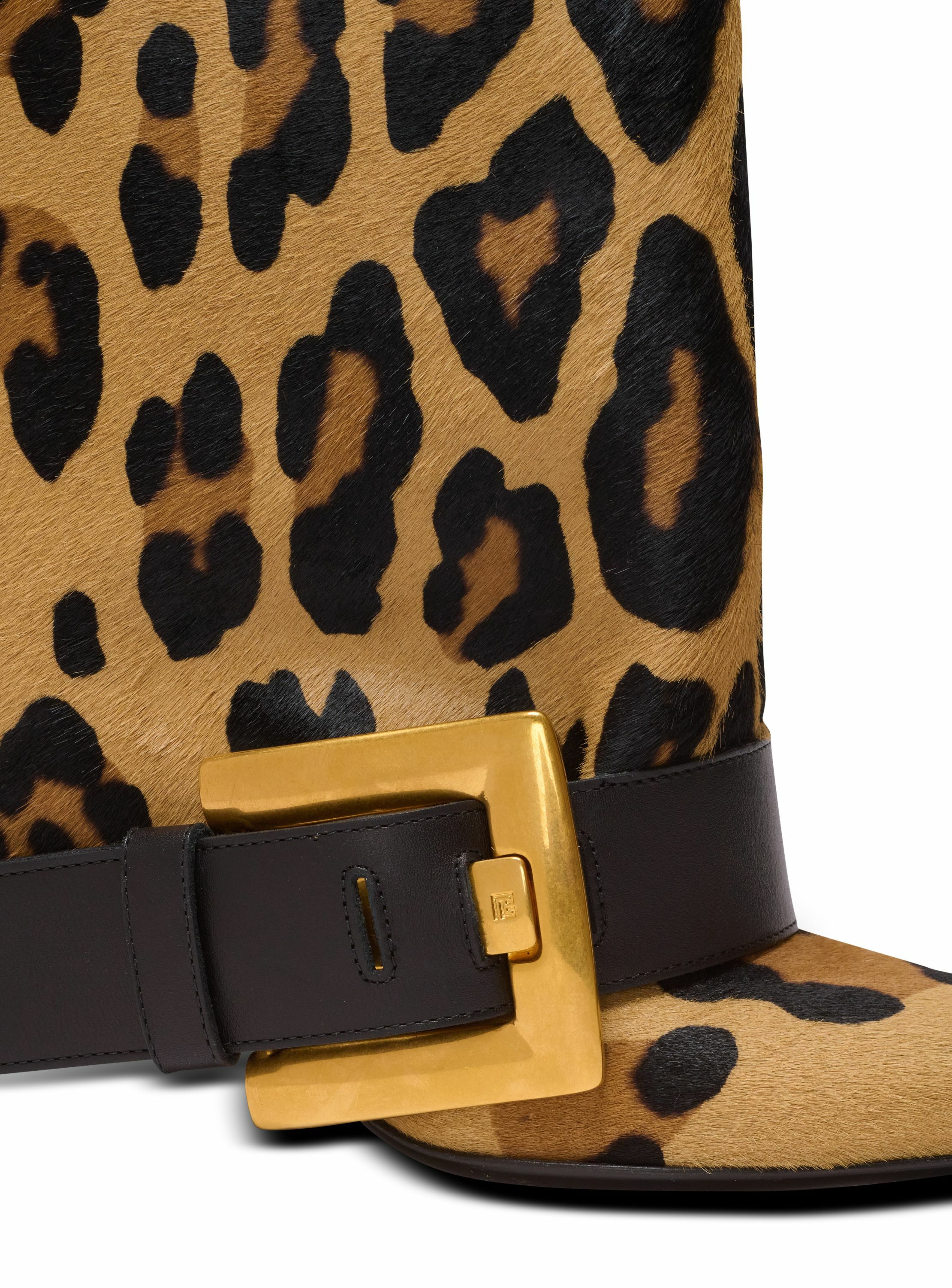 Bottes anthem en cuir imprimé motif léopard BALMAIN Marron