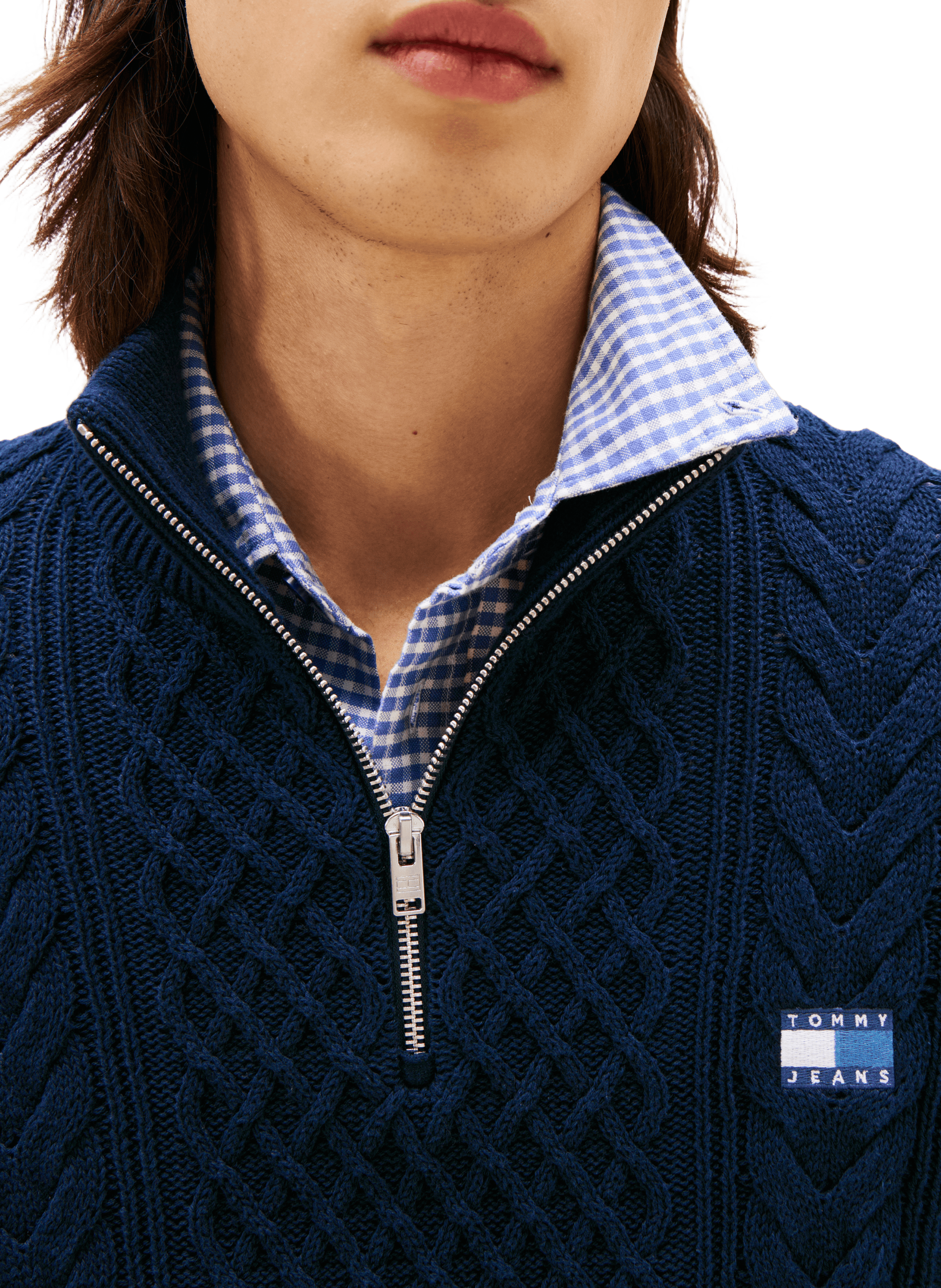 Fitted twisted knit zip-up sweater TOMMY HILFIGER Blue