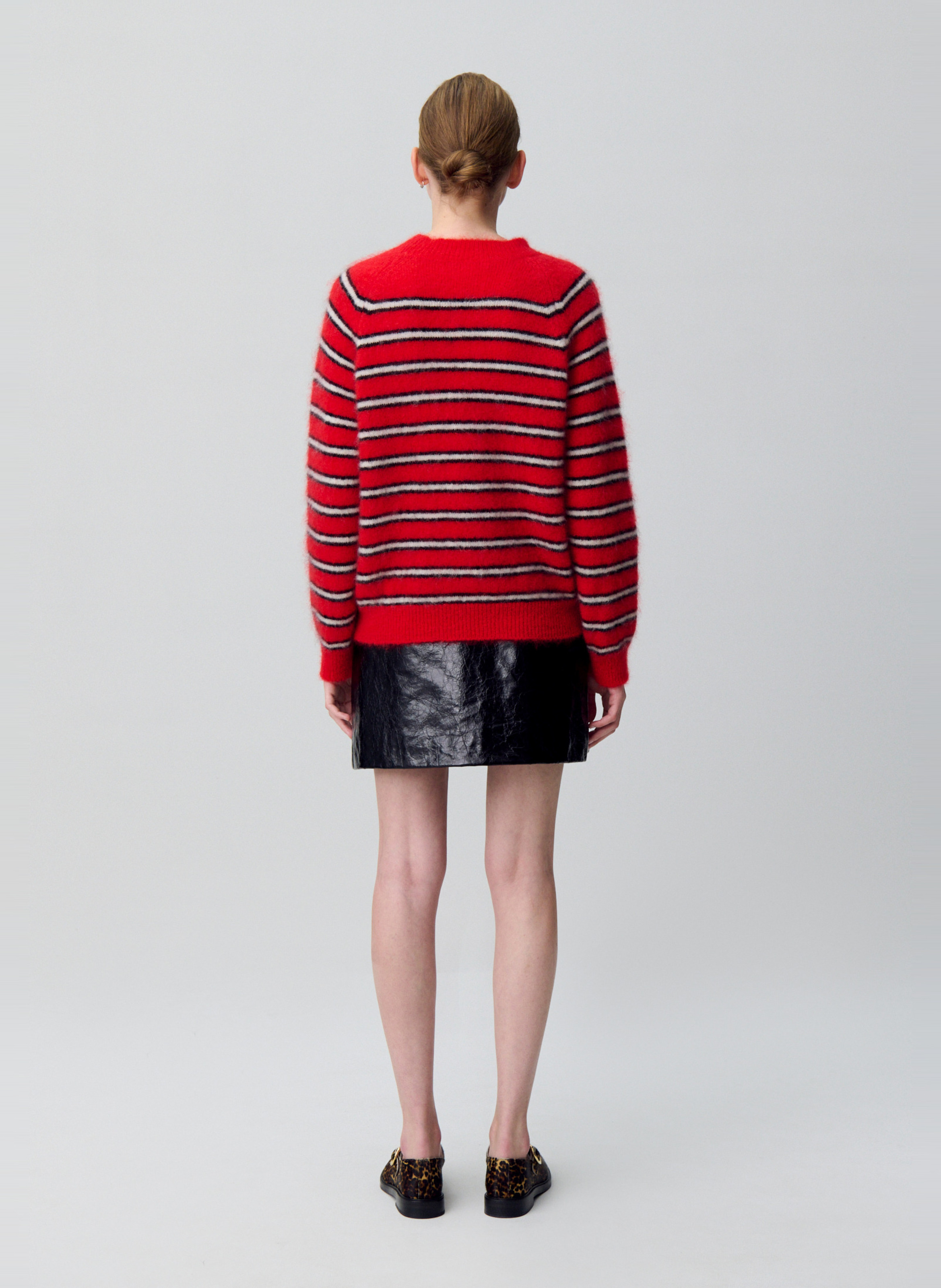 Pull ample col rond rayé en mohair mélangé missia CLAUDIE PIERLOT Rouge