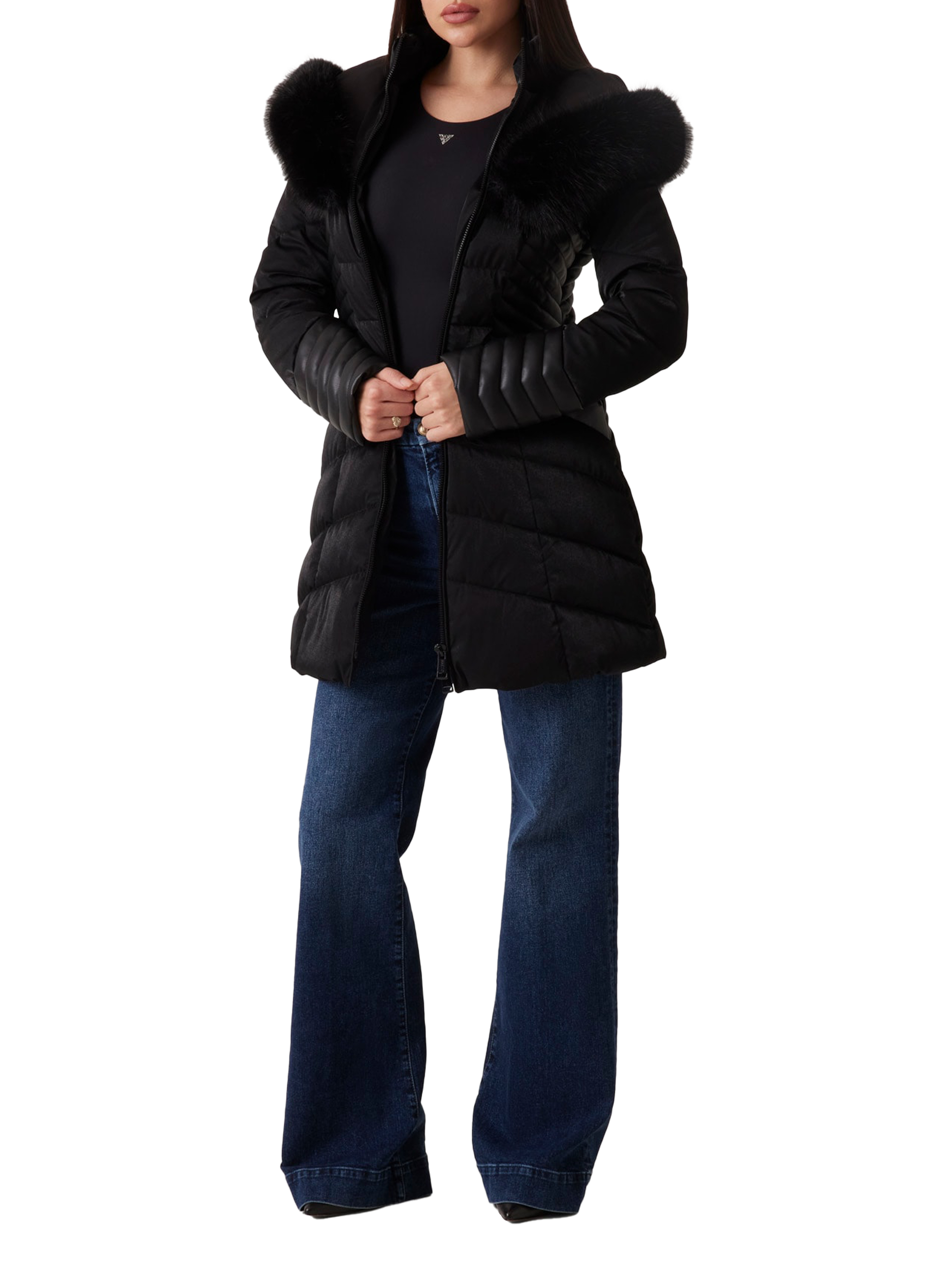 Manteau à capuche amovible GUESS Noir