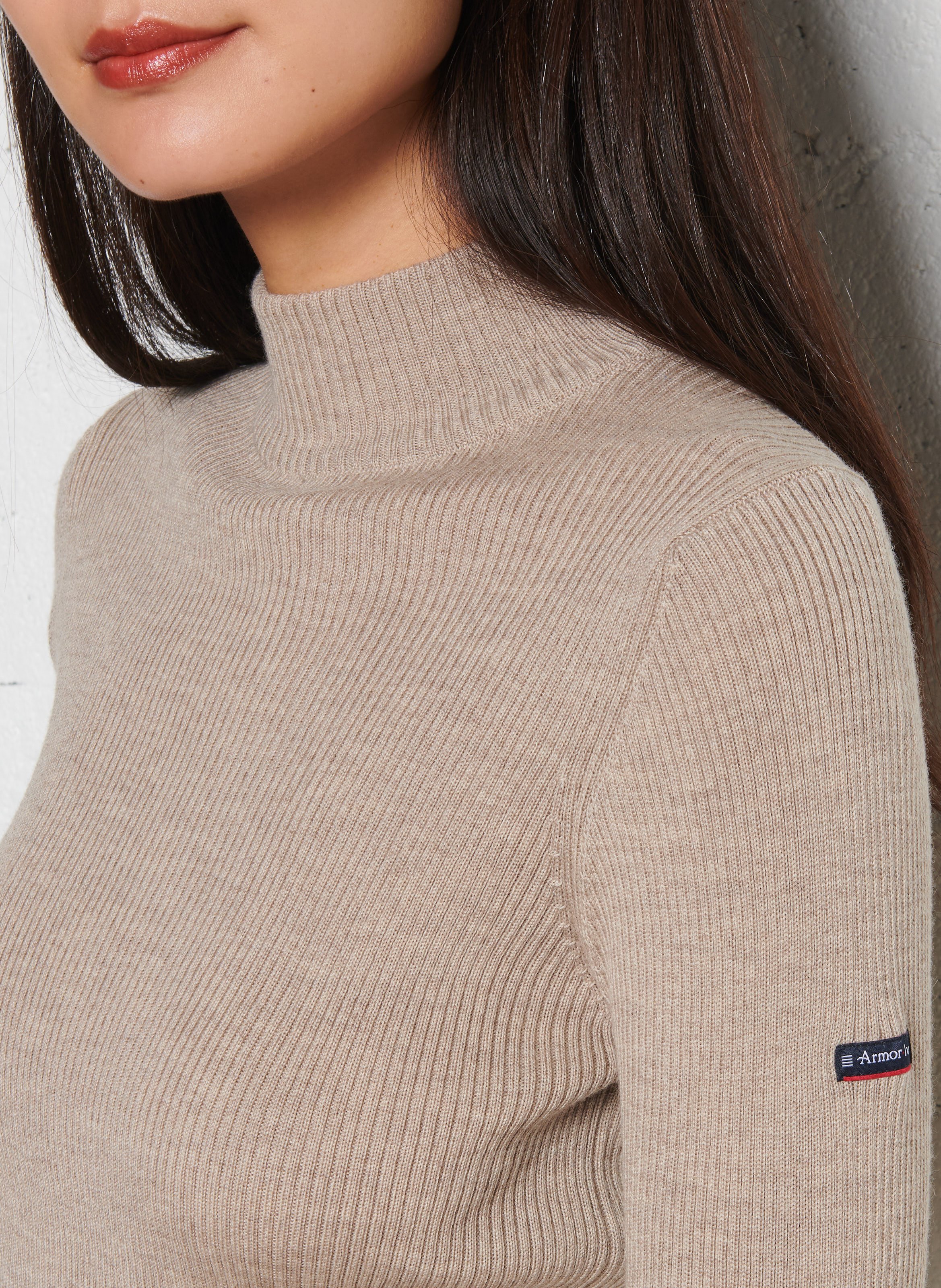 Pull col montant côtelé en laine combourg ARMOR-LUX Beige