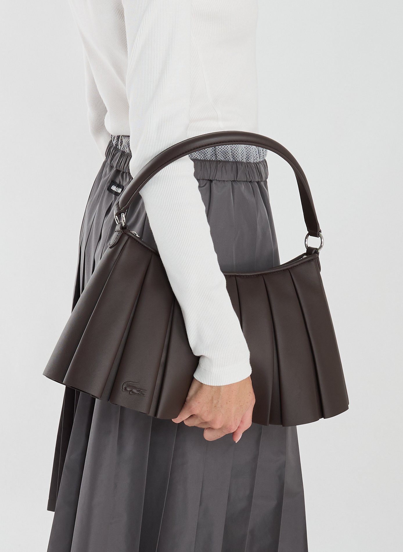 Sac moyen Lenglen plissé en cuir Marron