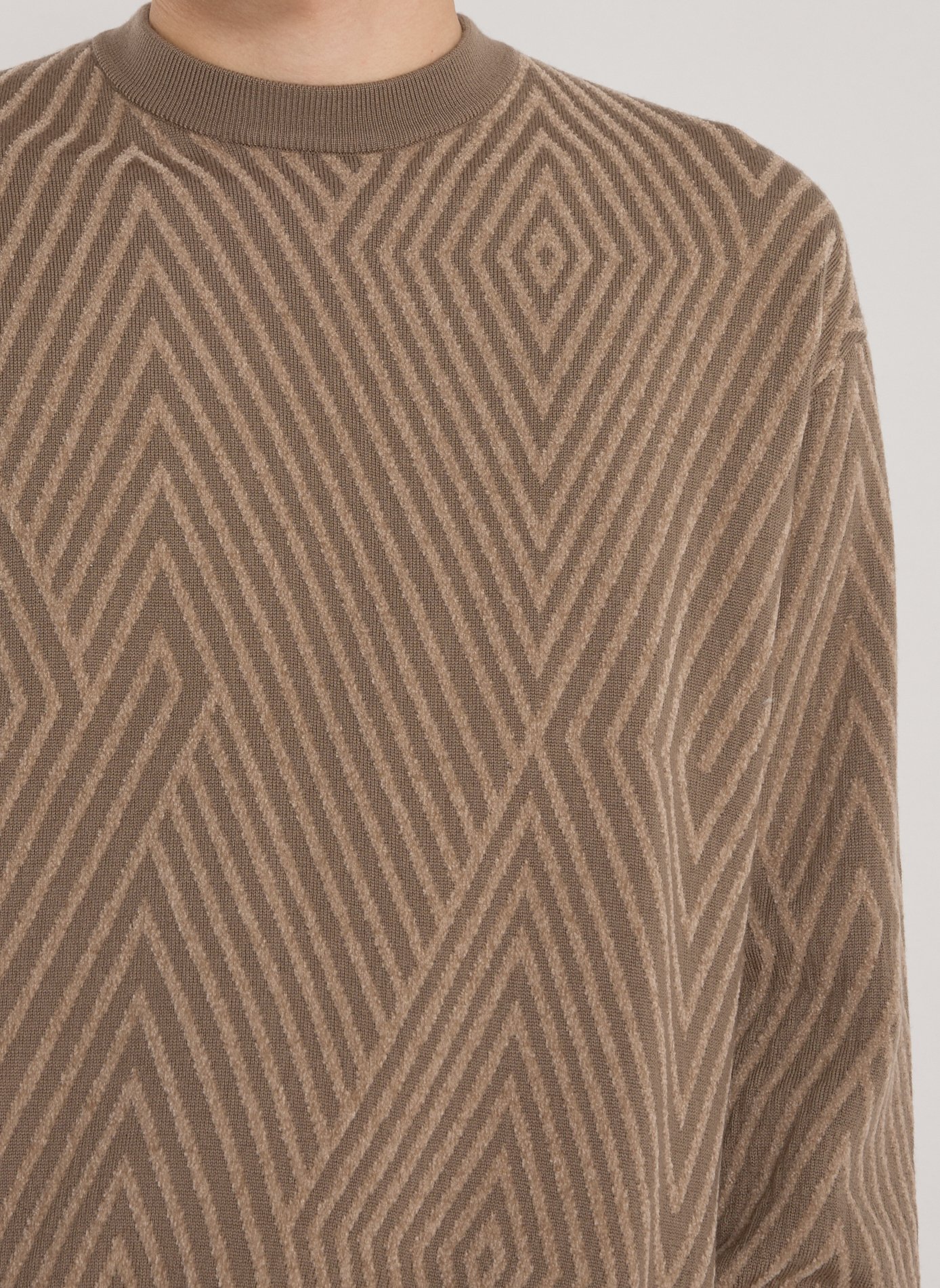 EMPORIO ARMANI Oversized round neck sweater in blended virgin wool. Beige