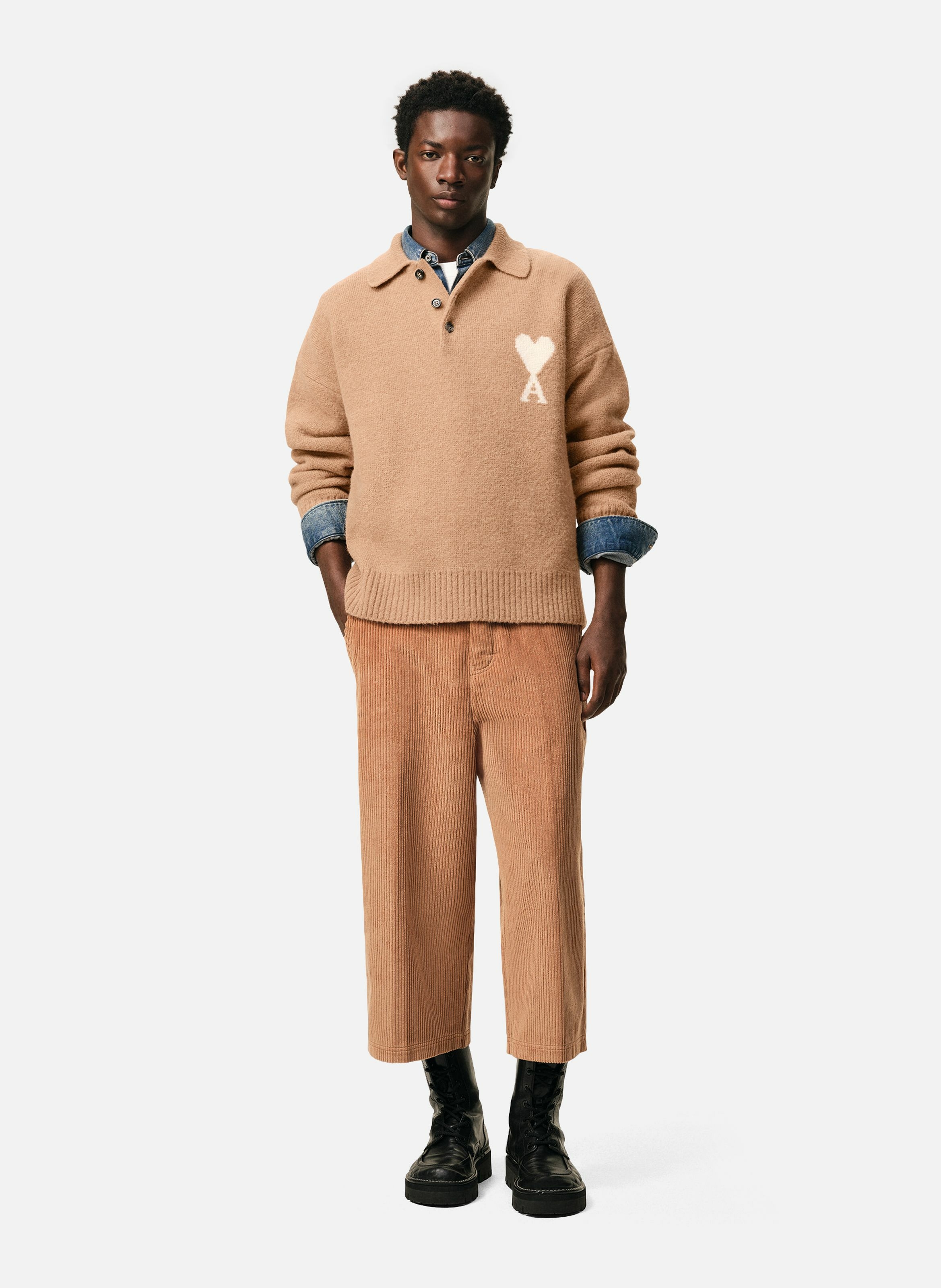 Polo ami de coeur en alpaga unisexe AMI PARIS Marron