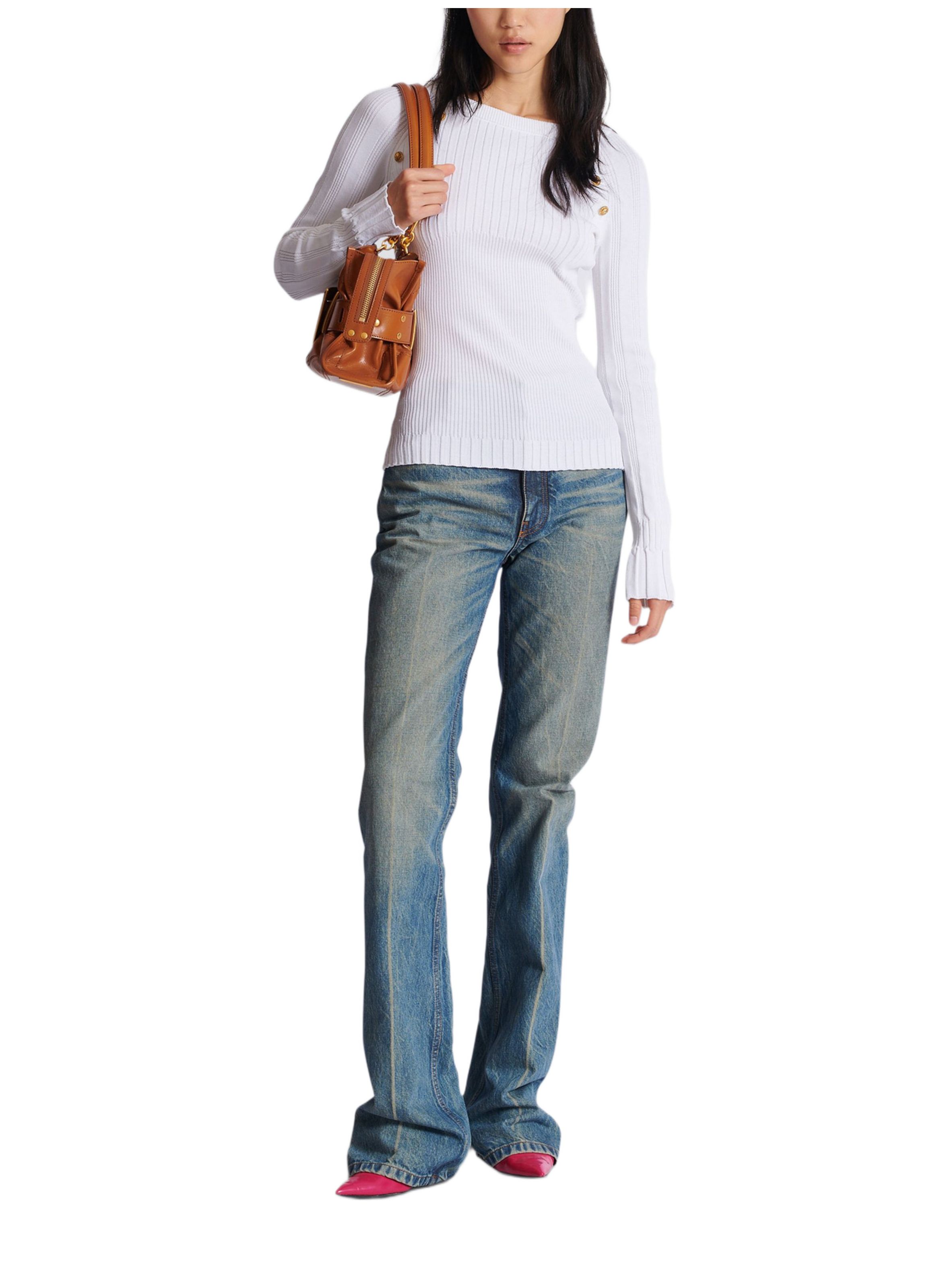 Top en maille avec boutons Blanc