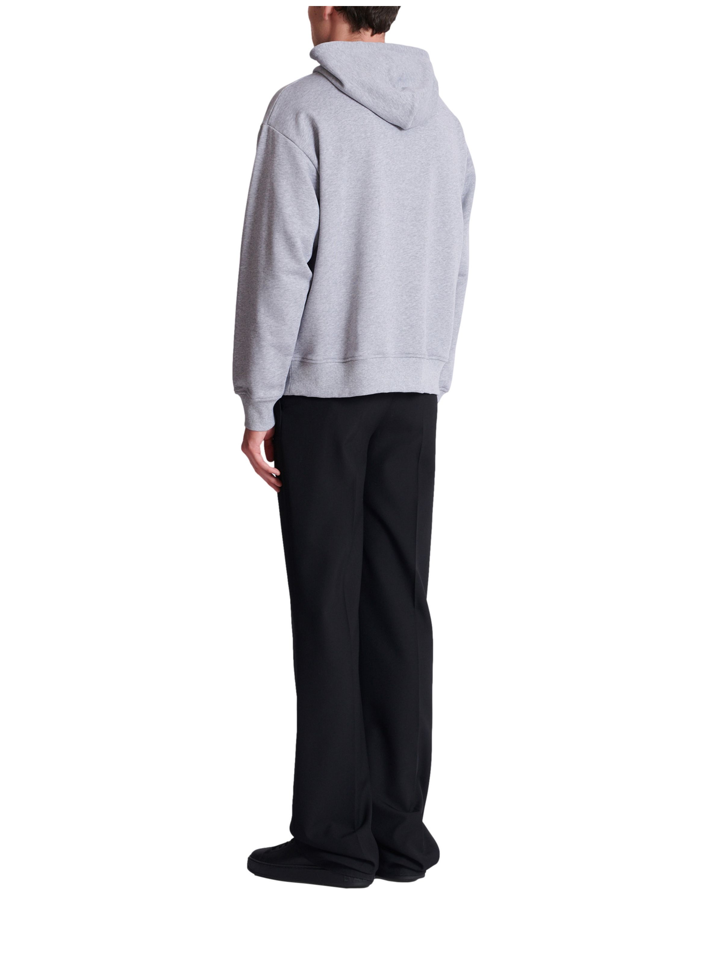 Hoodie en coton à imprimé BALMAIN Gris