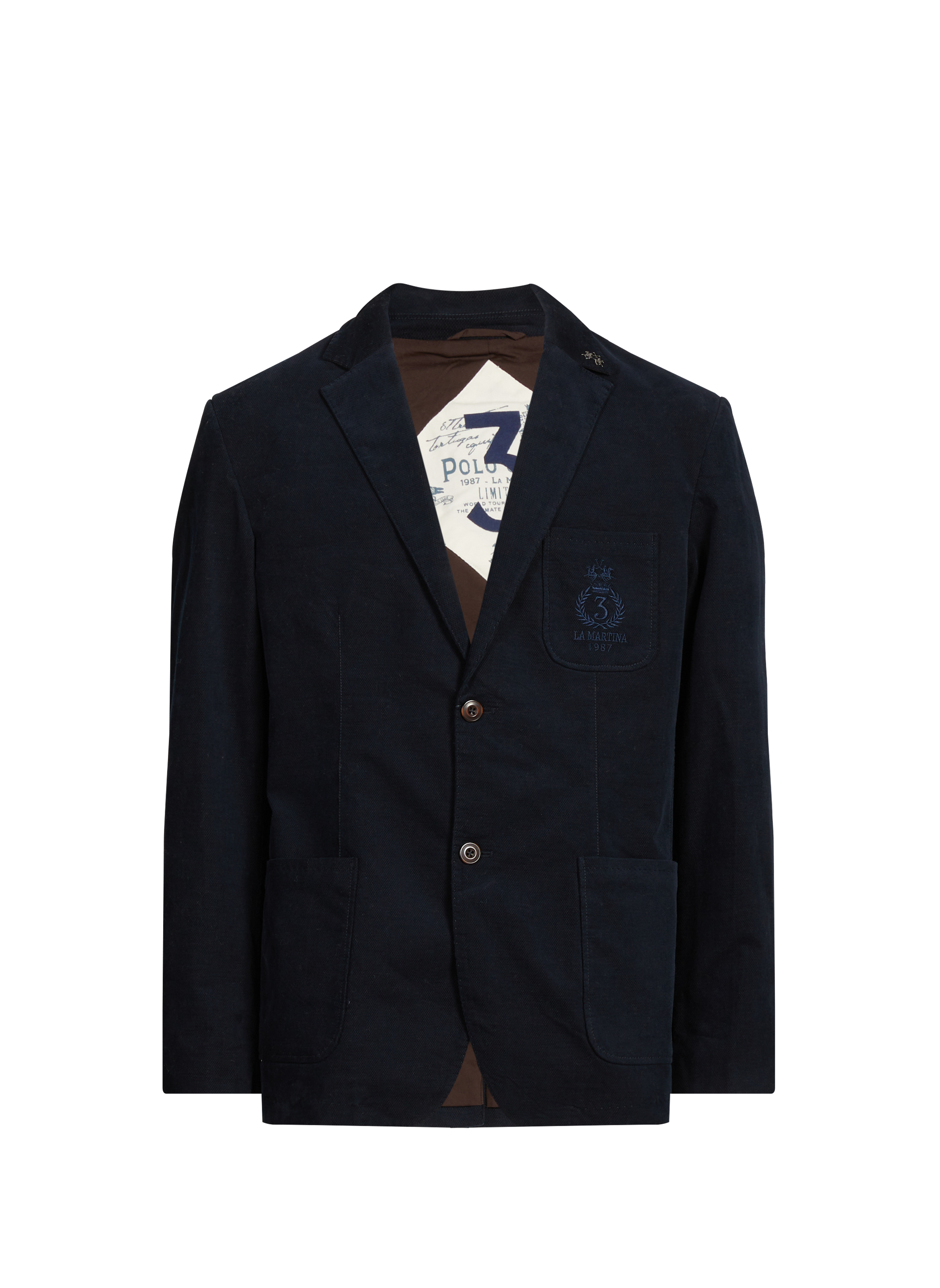 LA MARTINA Blazer in blended cotton with tailored collar Blue
