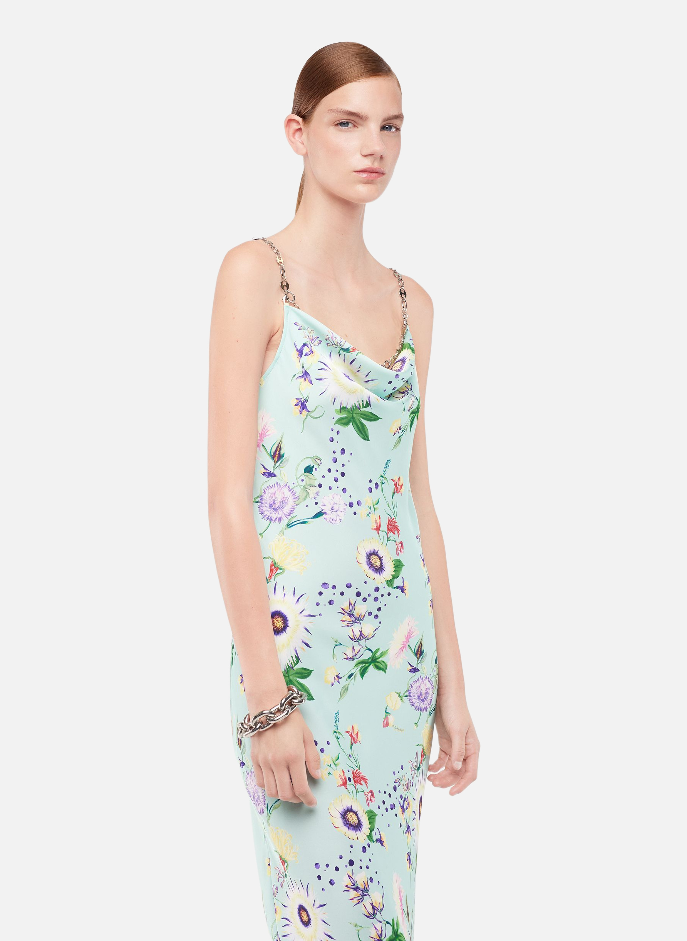 Robe à motifs floraux avec détails chaînes RABANNE Vert