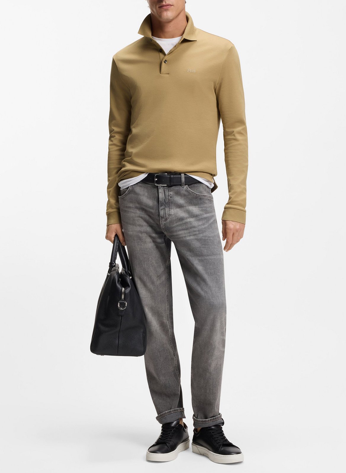 Polo col classique en coton BOSS Kaki