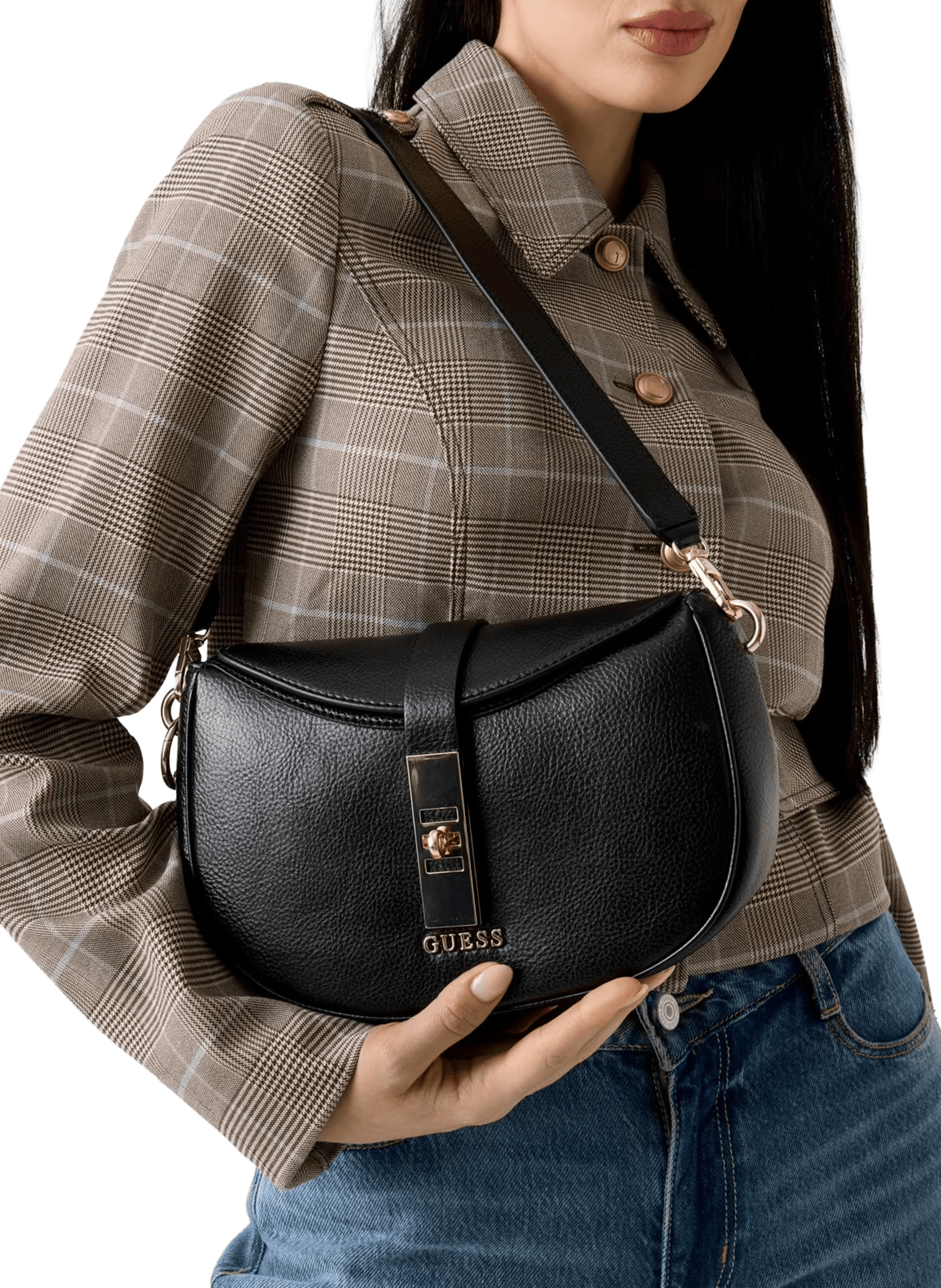 Sac à bandoulière avec charms effet cuir GUESS Noir