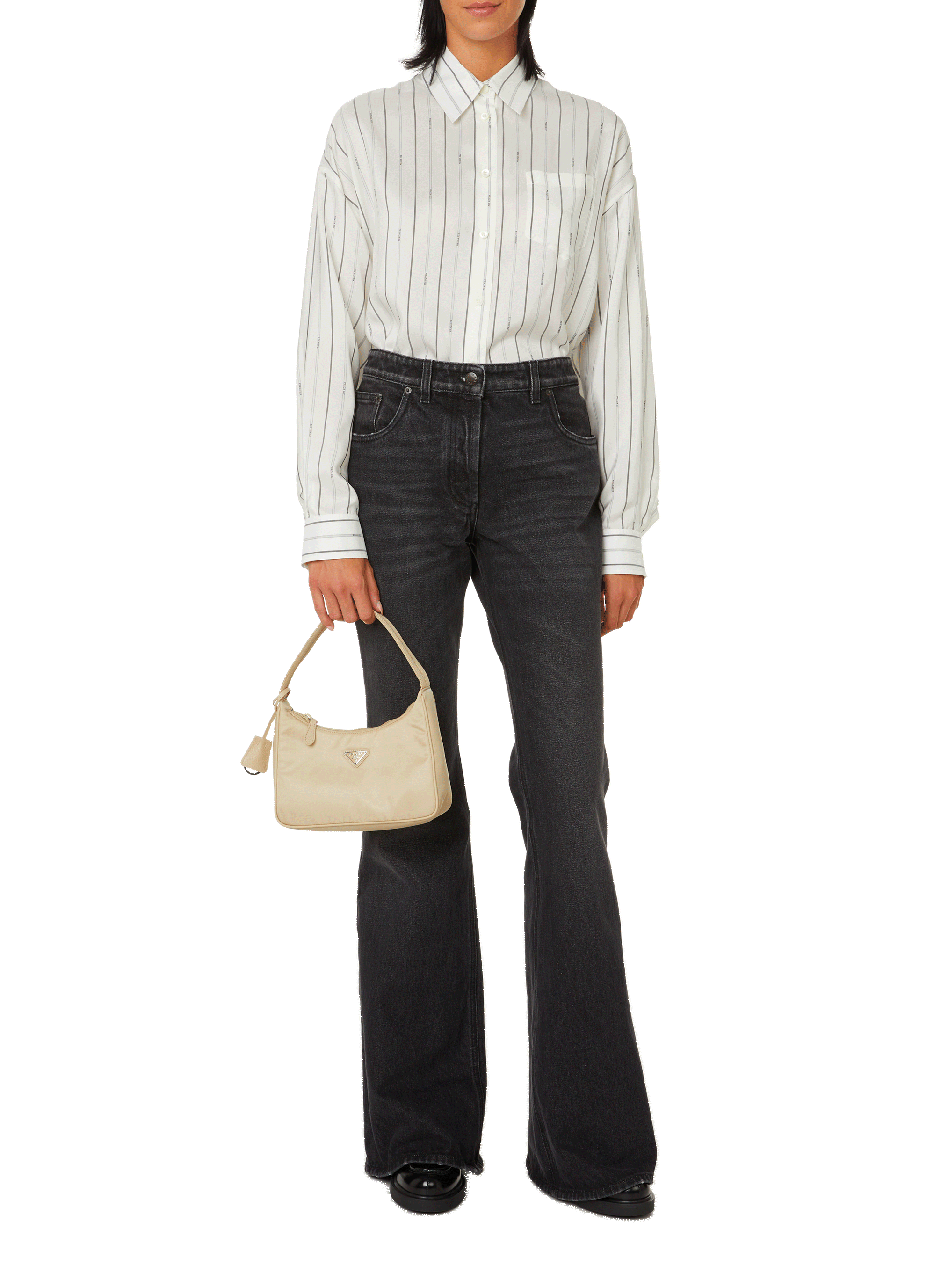 Flared cotton denim jeans PRADA Black