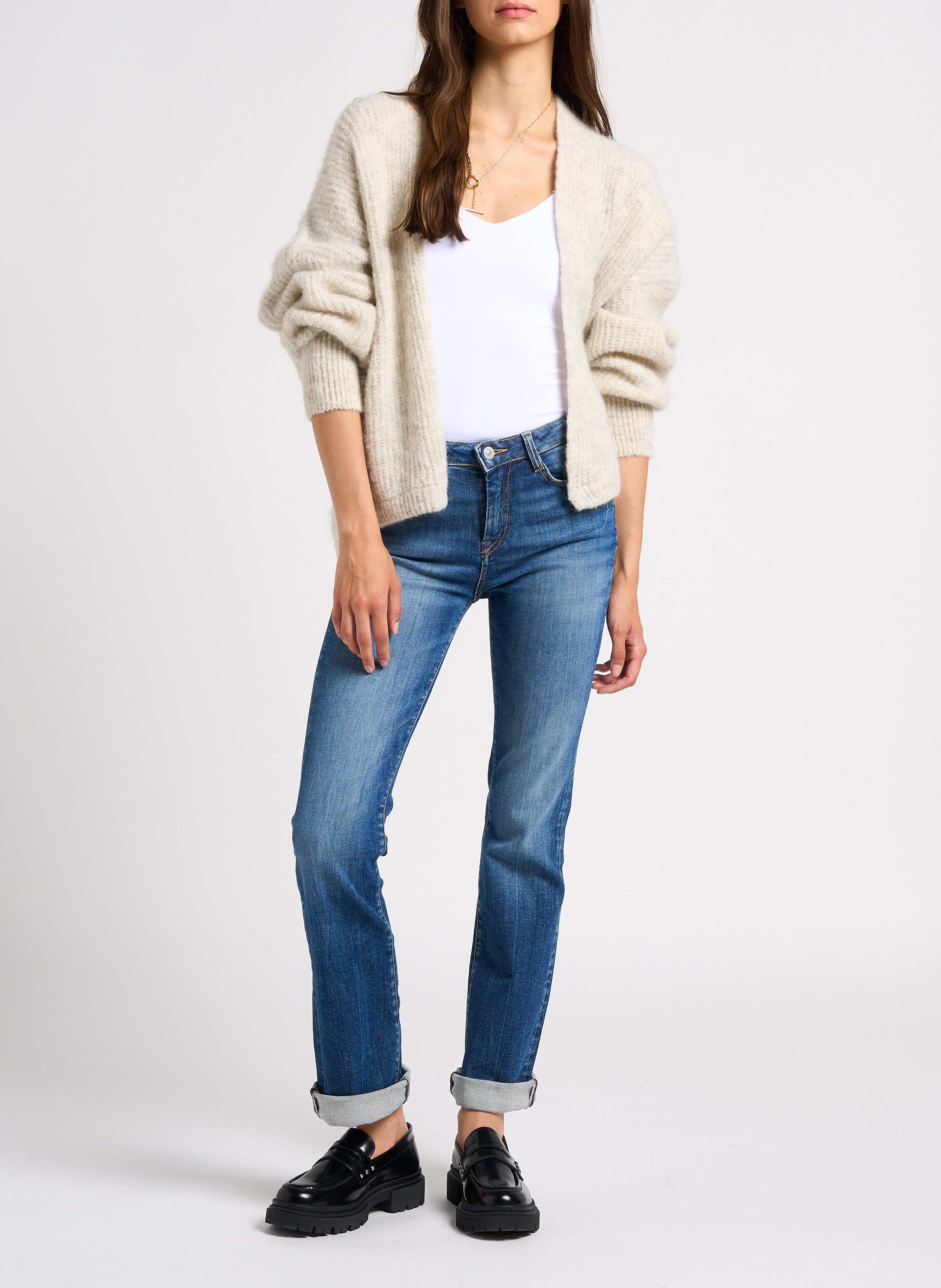 Gilet ouvert en laine et alpaga mélangé east AMERICAN VINTAGE Beige