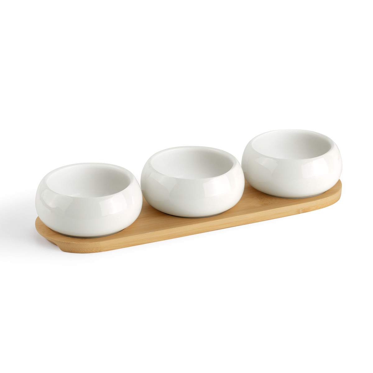 Tapas - set de 3 coupelles apéritives en céramique avec plateau en bambou MEDARD DE NOBLAT Blanc