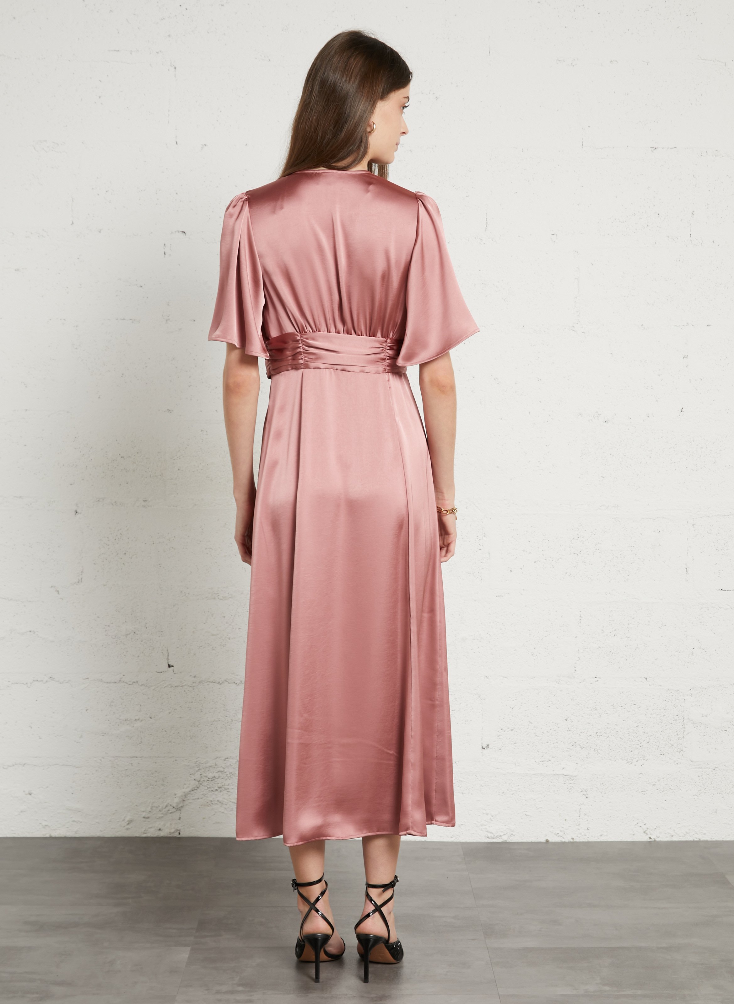 Robe midi satiné col v bora MAISON 123 Rose