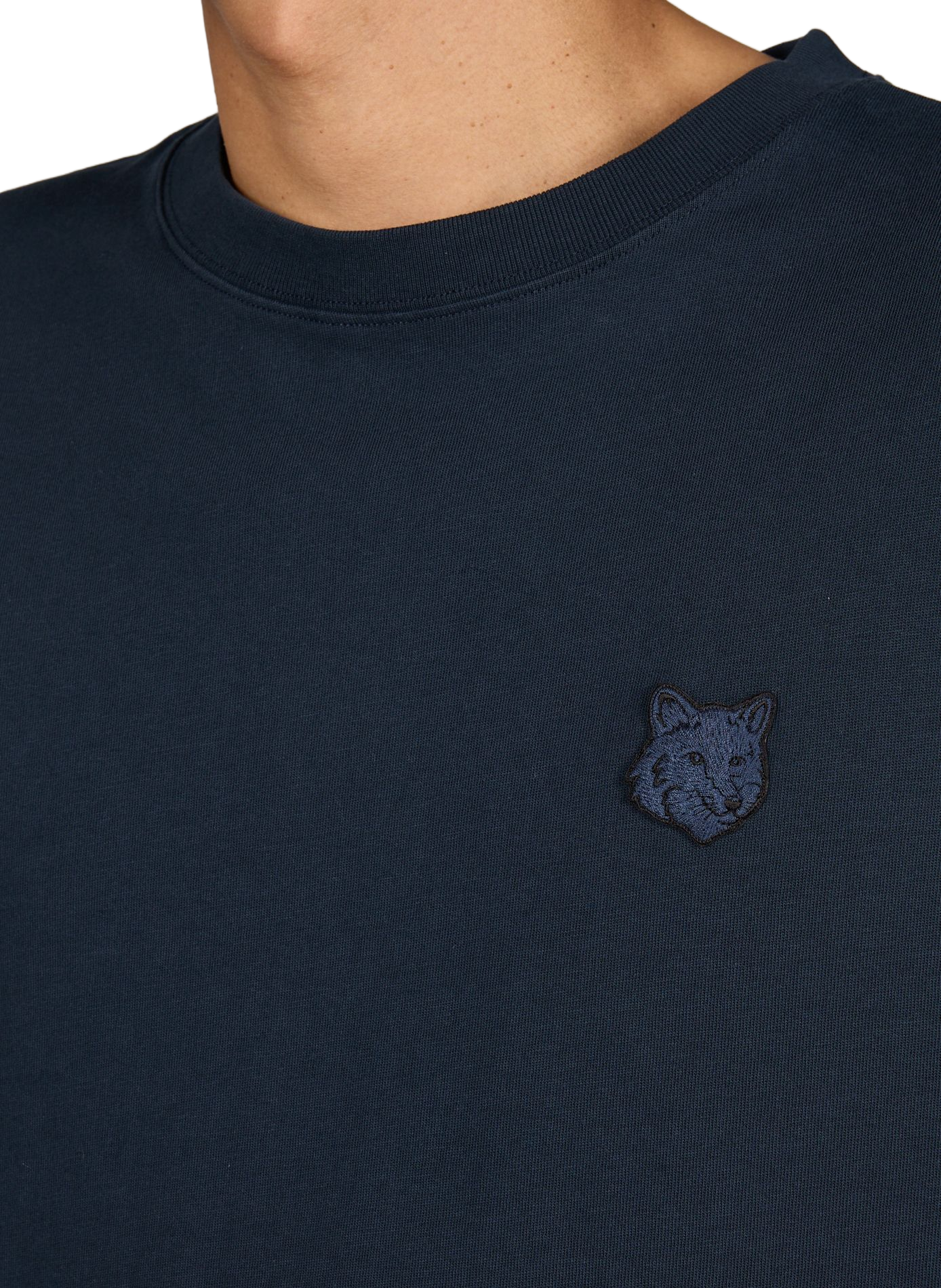 Oversized plain t-shirt with embroidered patch in cotton MAISON KITSUNÉ Blue