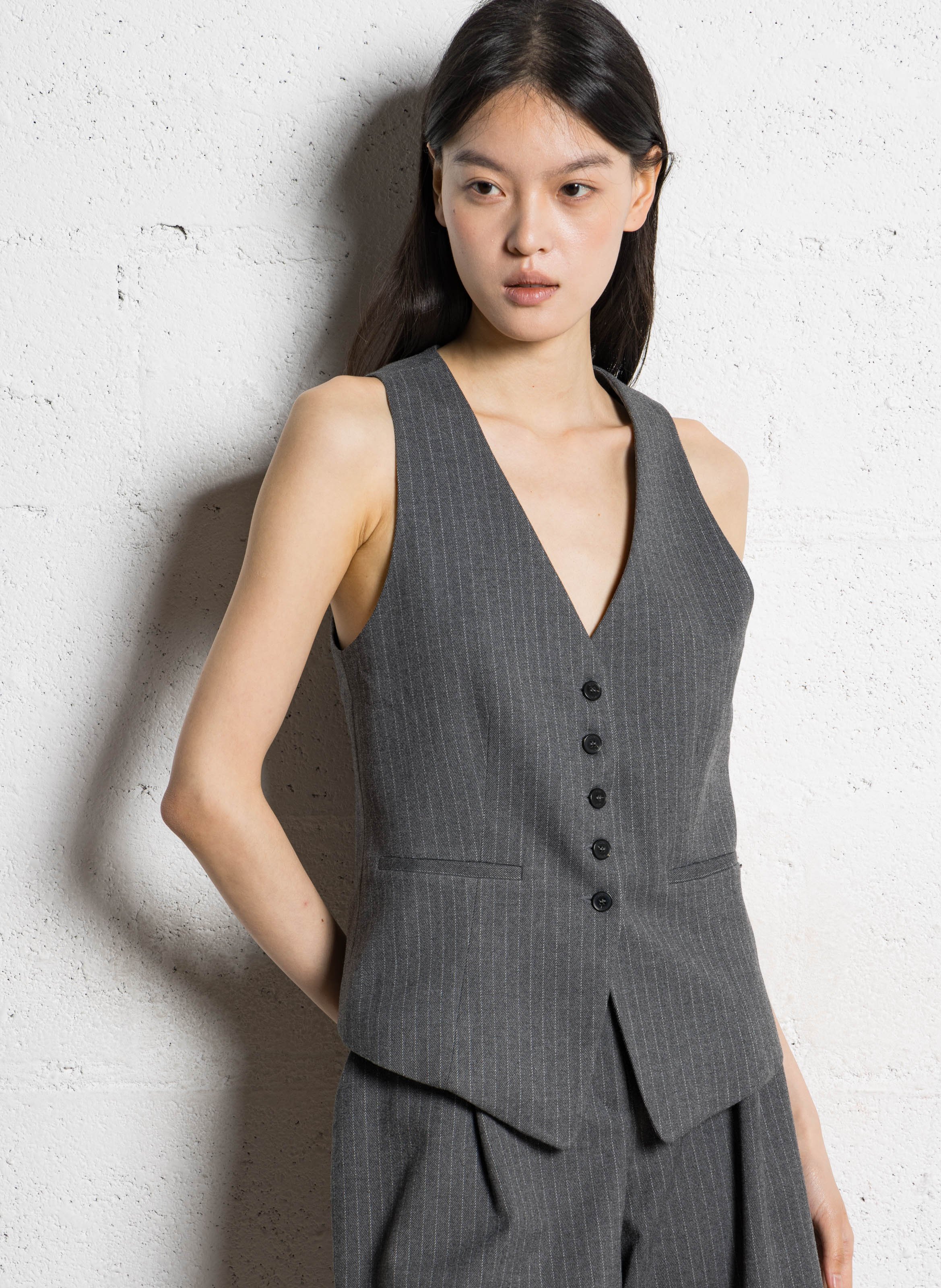 Gilet ajusté col v à rayures IKKS Gris