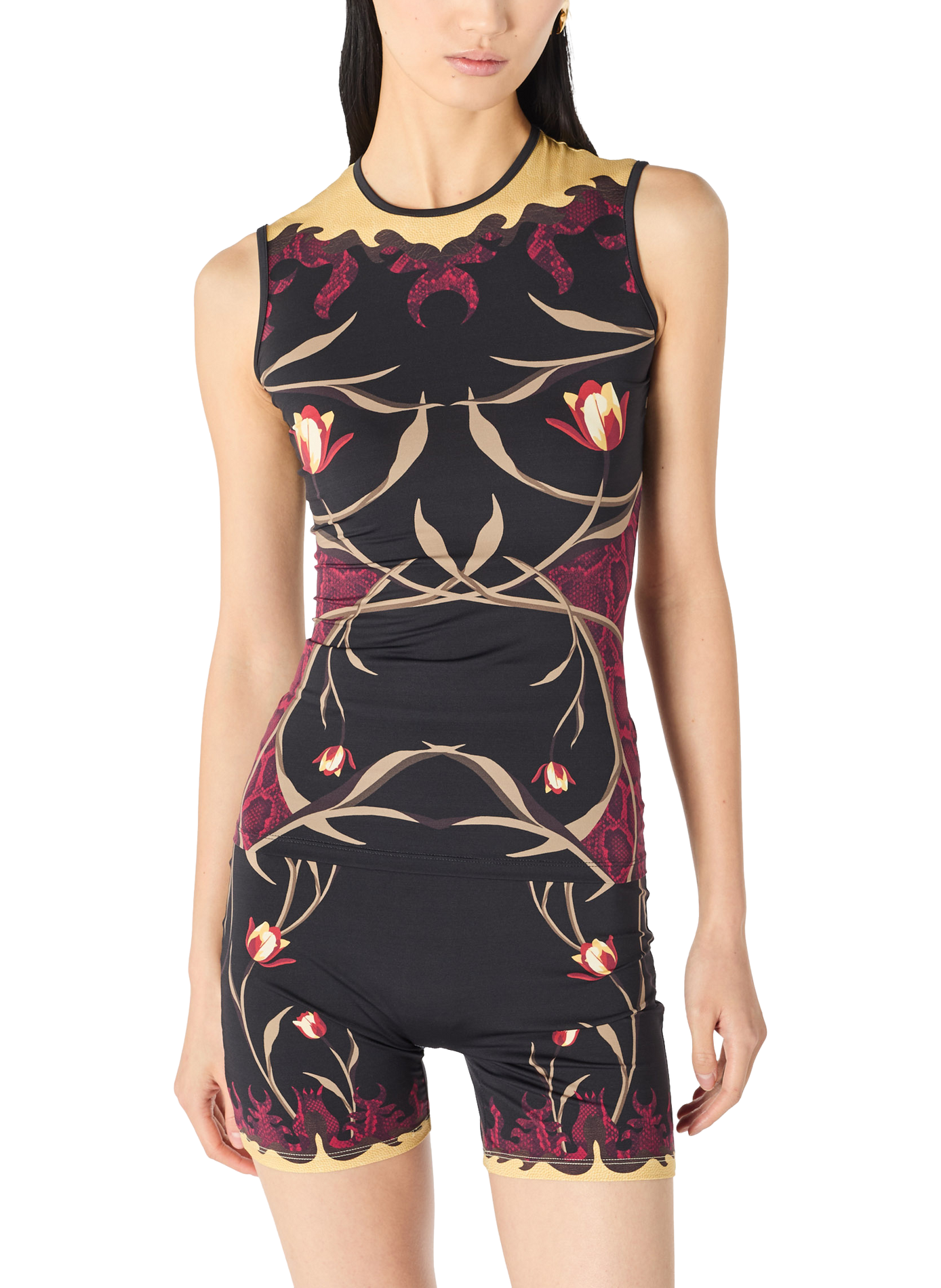 Top seconde peau en jersey imprimé fleurs MARINE SERRE Noir