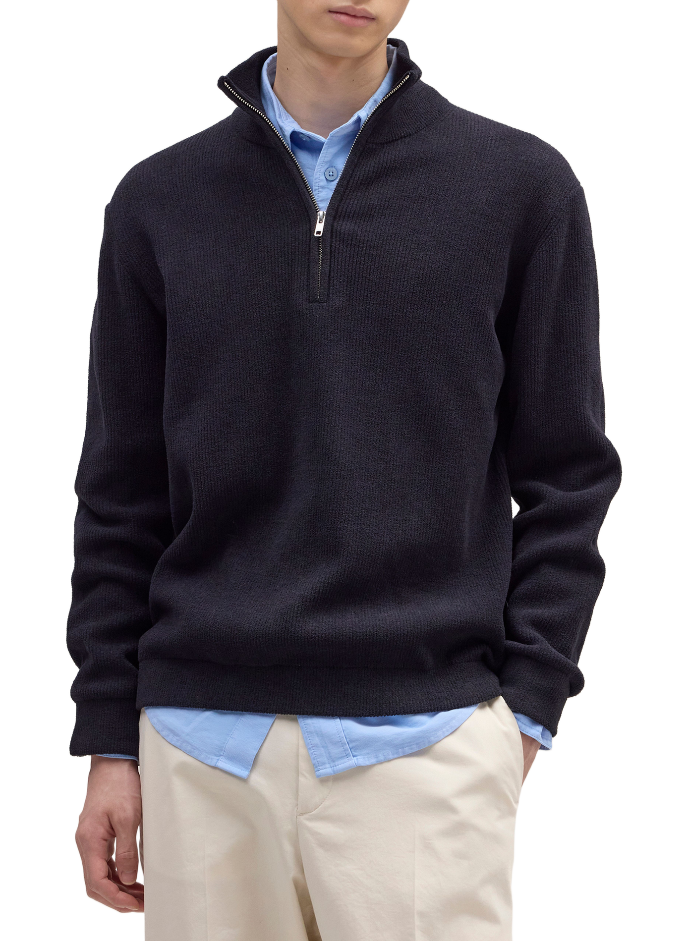 Pullover mit Stehkragen und Reißverschluss in Uni-Farbe NN.07 Blau