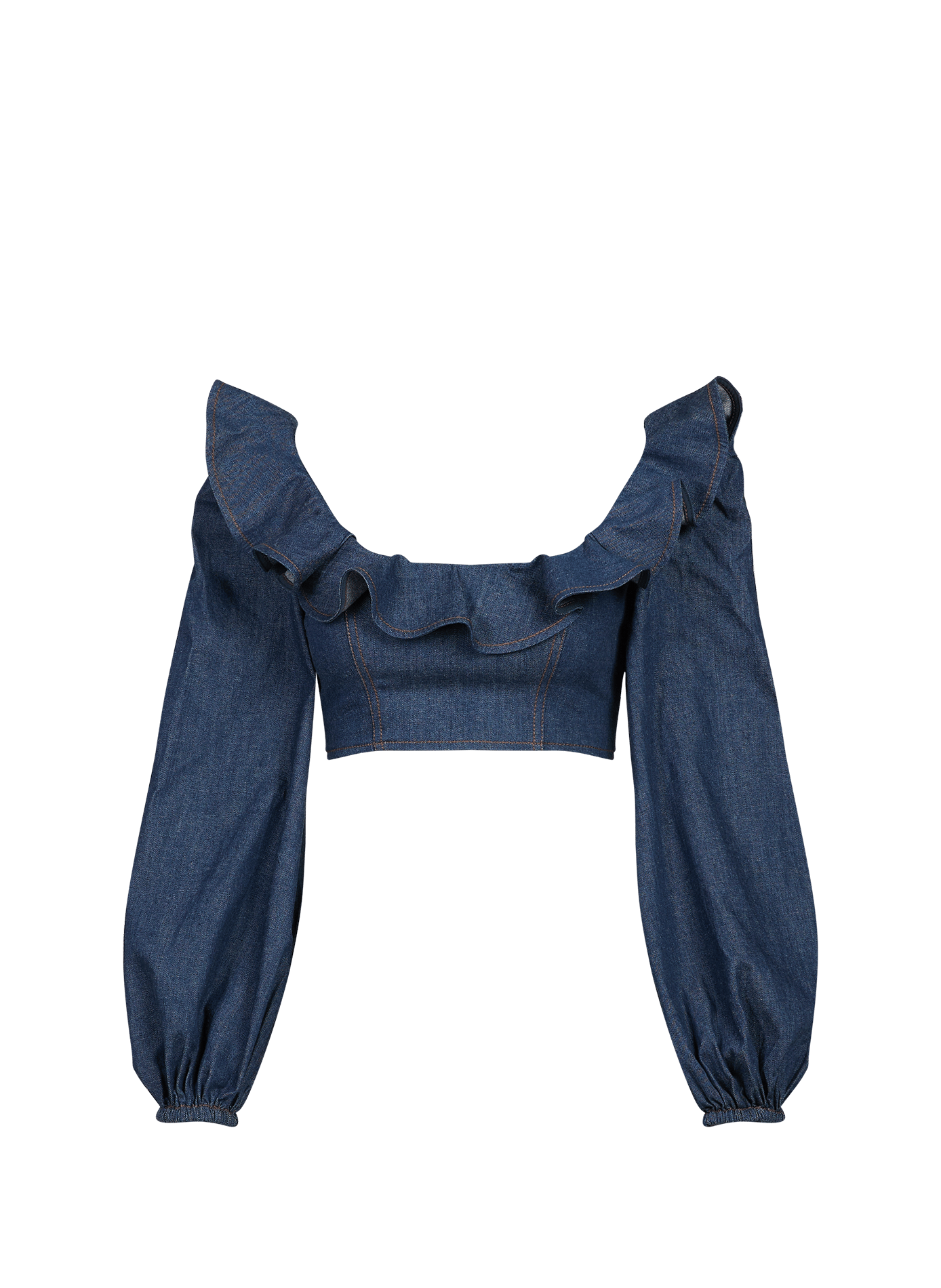 Kurzes Top mit quadratischem Ausschnitt und gerüschtem Saum aus Baumwolle ZIMMERMANN Blau