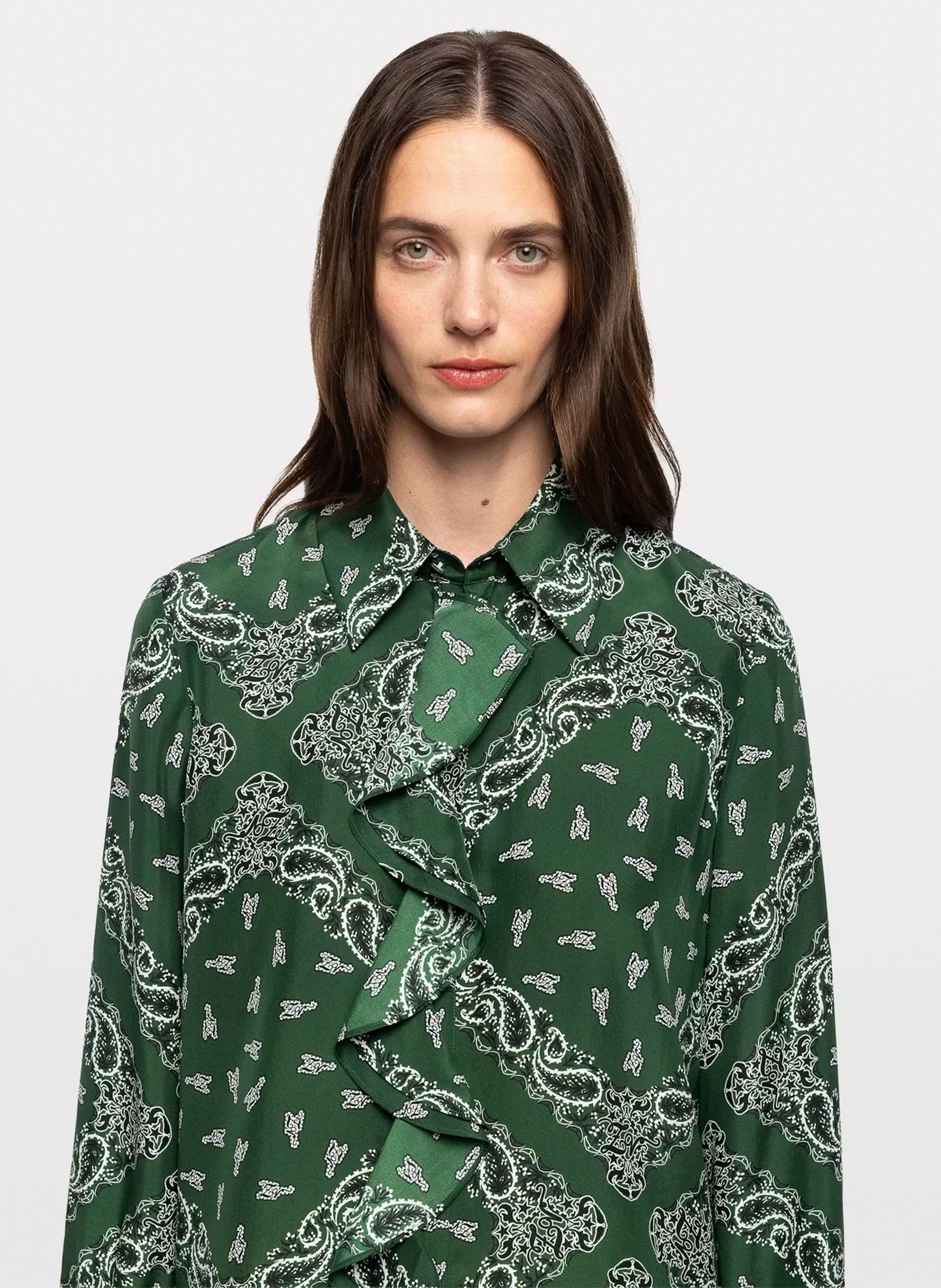 Robe courte col classique en soie imprimée rhelyne ZADIG&VOLTAIRE Vert