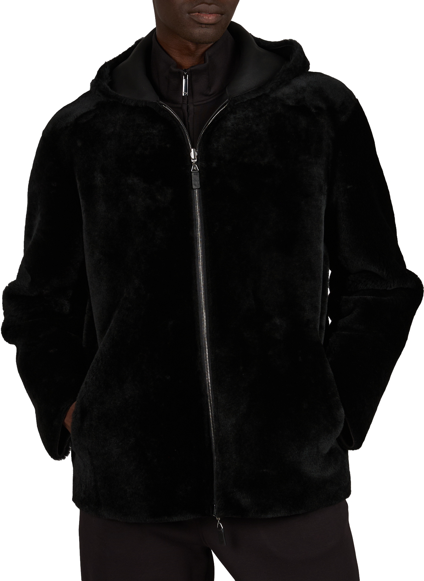 Oversized leather jacket EMPORIO ARMANI Black