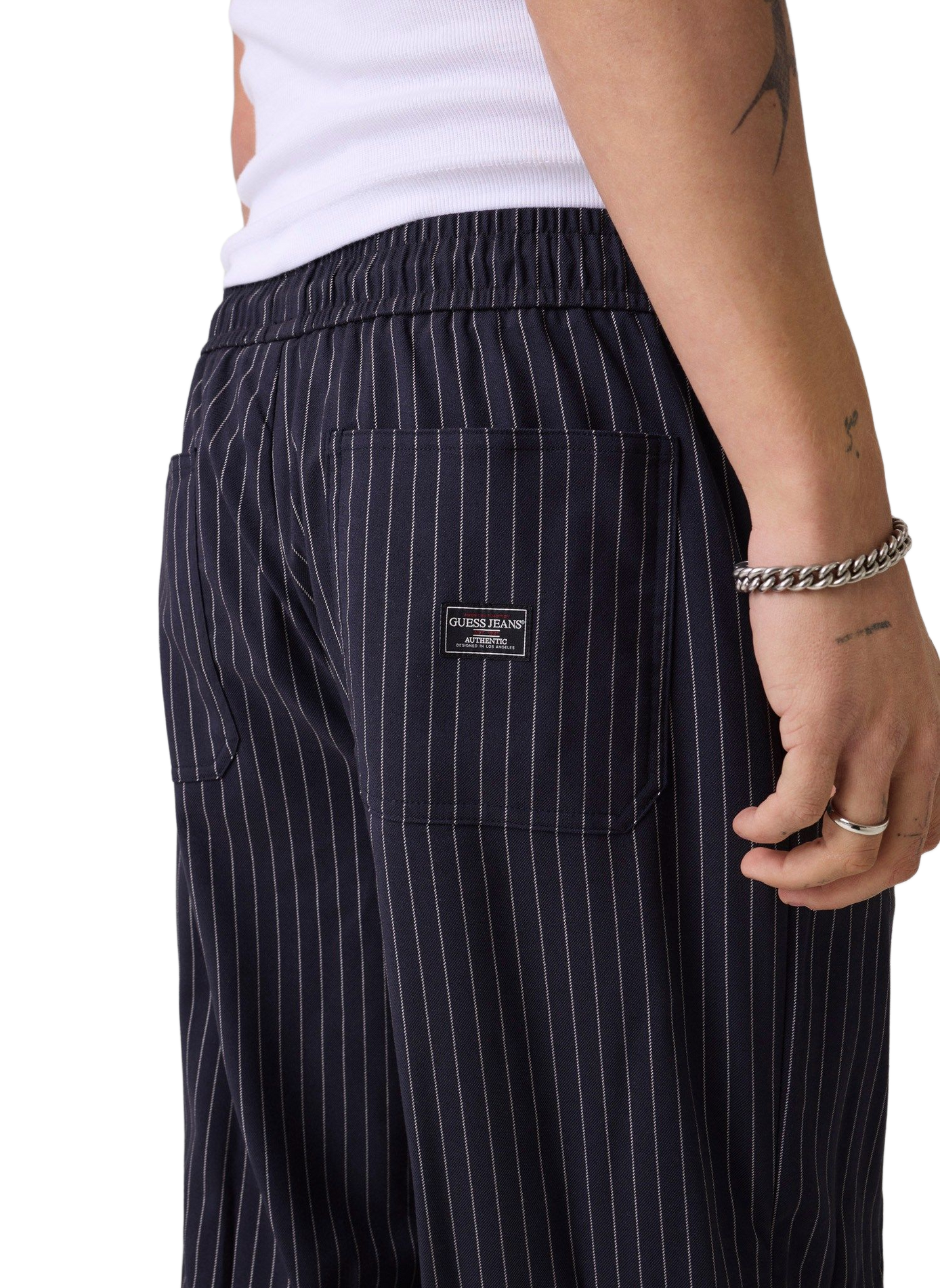 Pantalon large à rayures GUESS Bleu